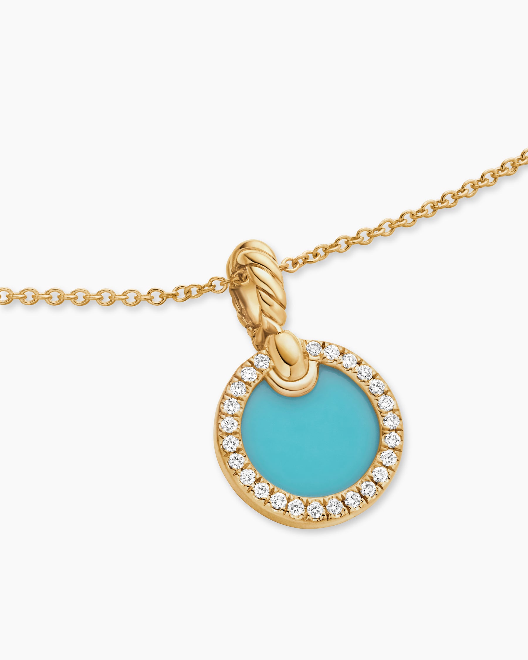 Petite DY Elements Pendant Necklace in 18K Yellow Gold with Turquoise and Diamonds, 17.8mm - Image 5