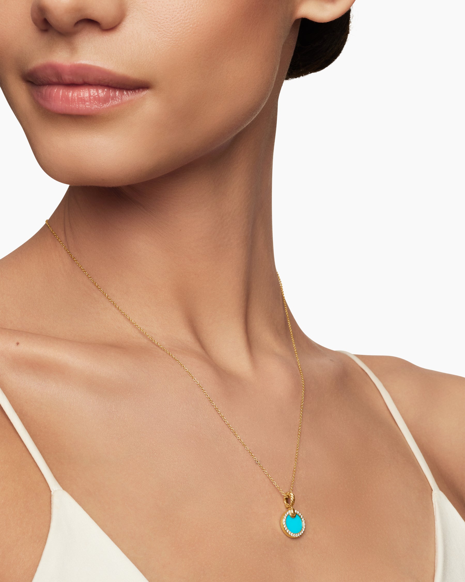 Petite DY Elements Pendant Necklace in 18K Yellow Gold with Turquoise and Diamonds, 17.8mm - Image 6