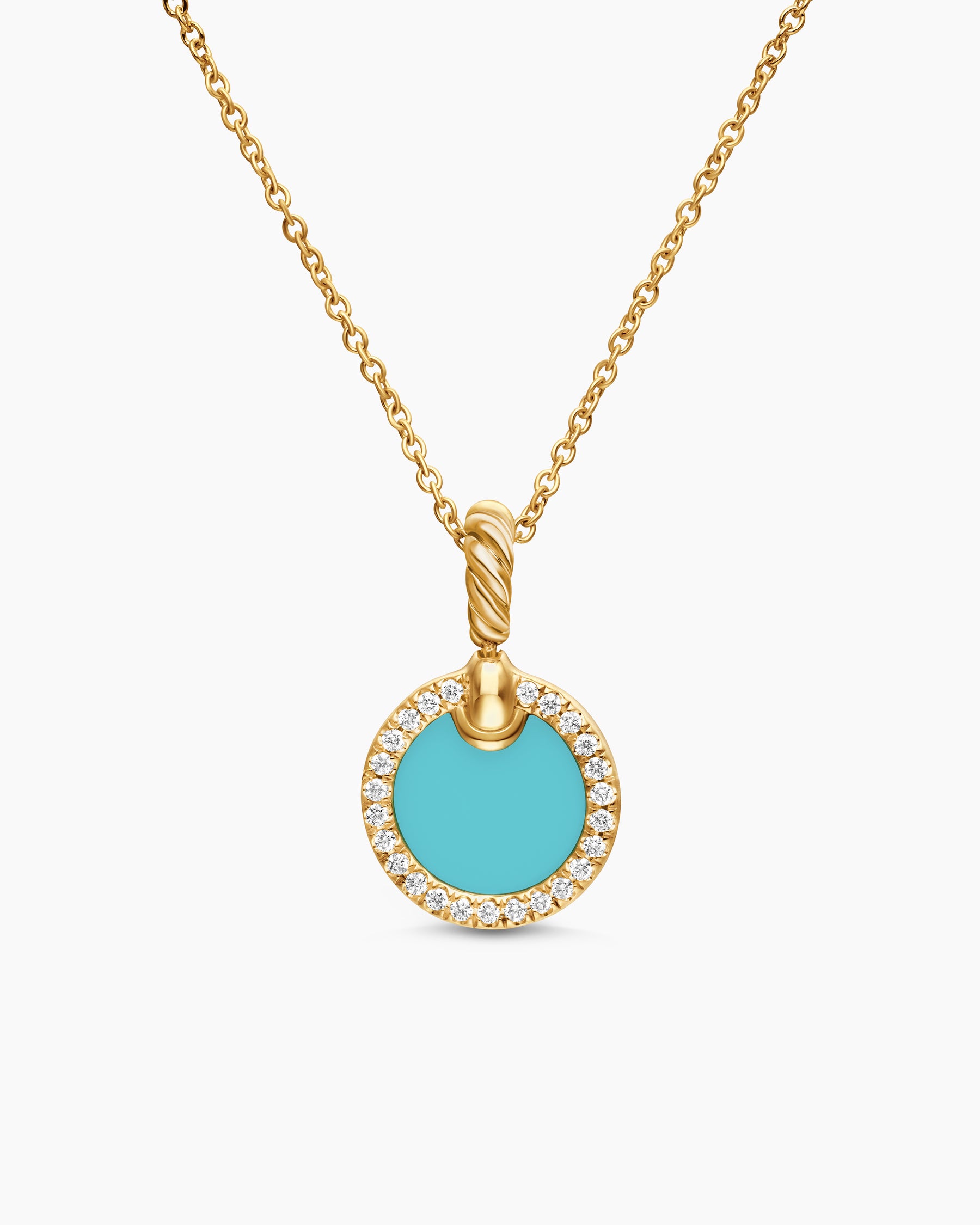 Petite DY Elements Pendant Necklace in 18K Yellow Gold with Turquoise and Diamonds, 17.8mm