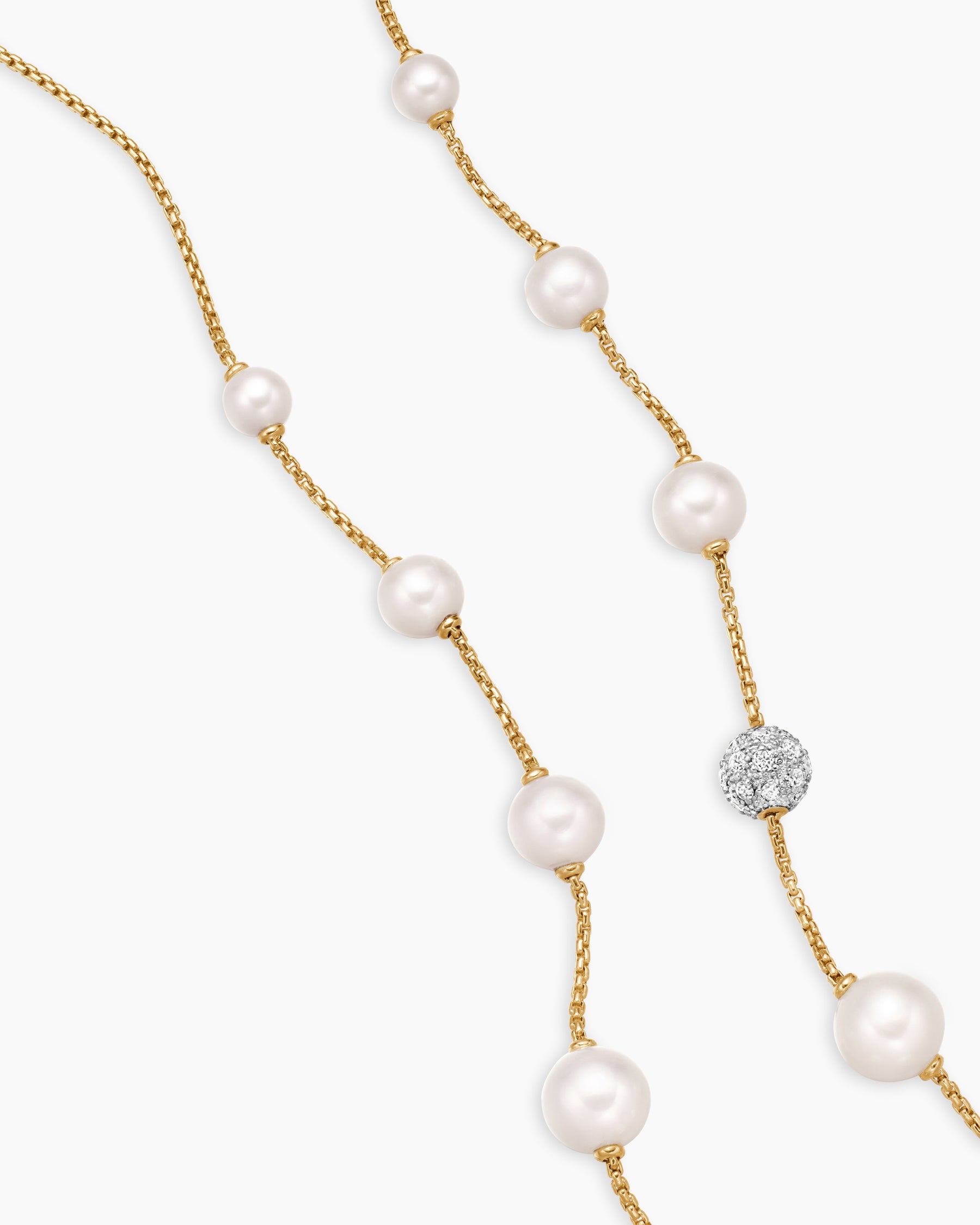 Pearl and Pavé Station Necklace in 18K Yellow Gold with Pearls and Diamonds - Image 3