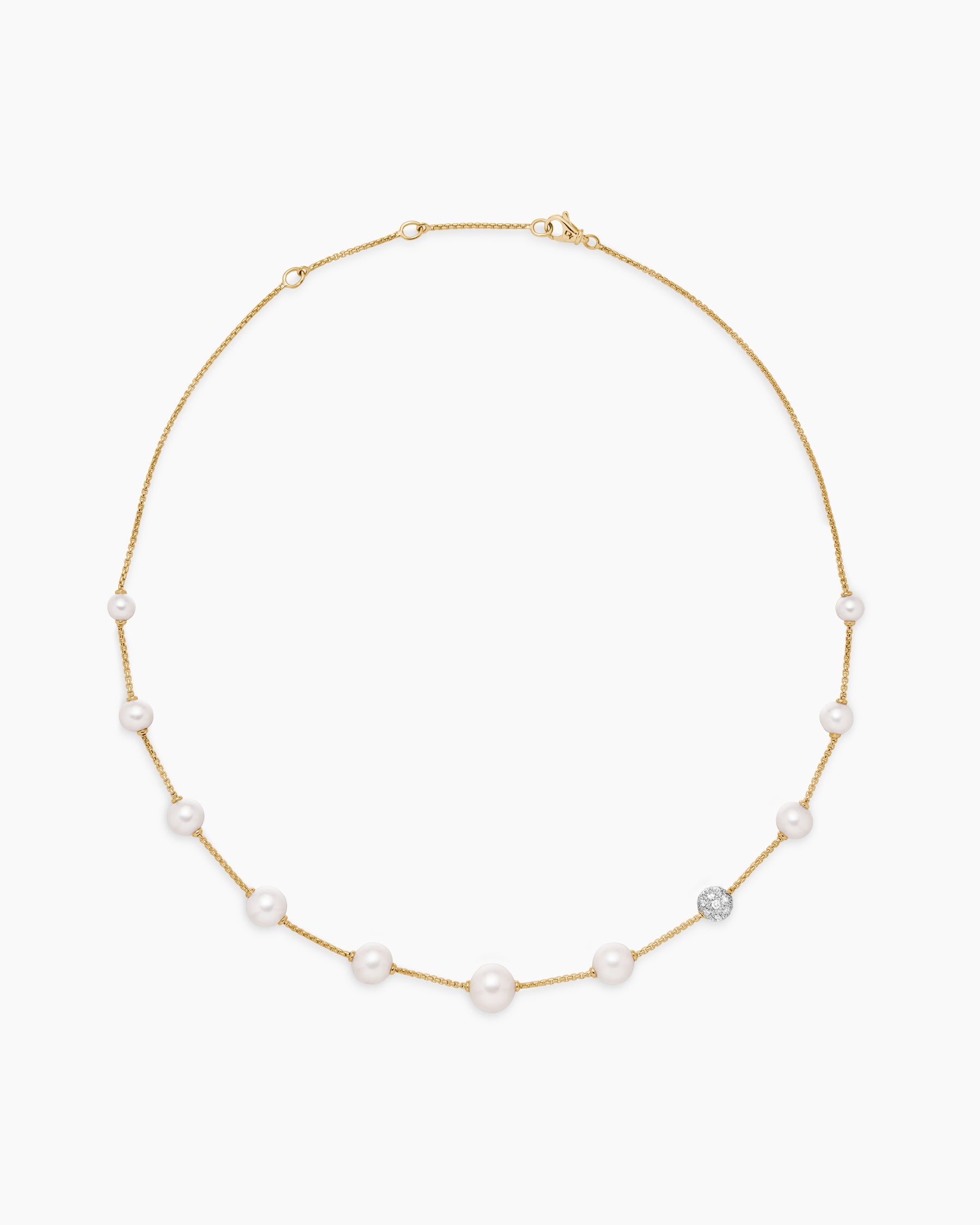 Pearl and Pavé Station Necklace in 18K Yellow Gold with Pearls and Diamonds - Image 4