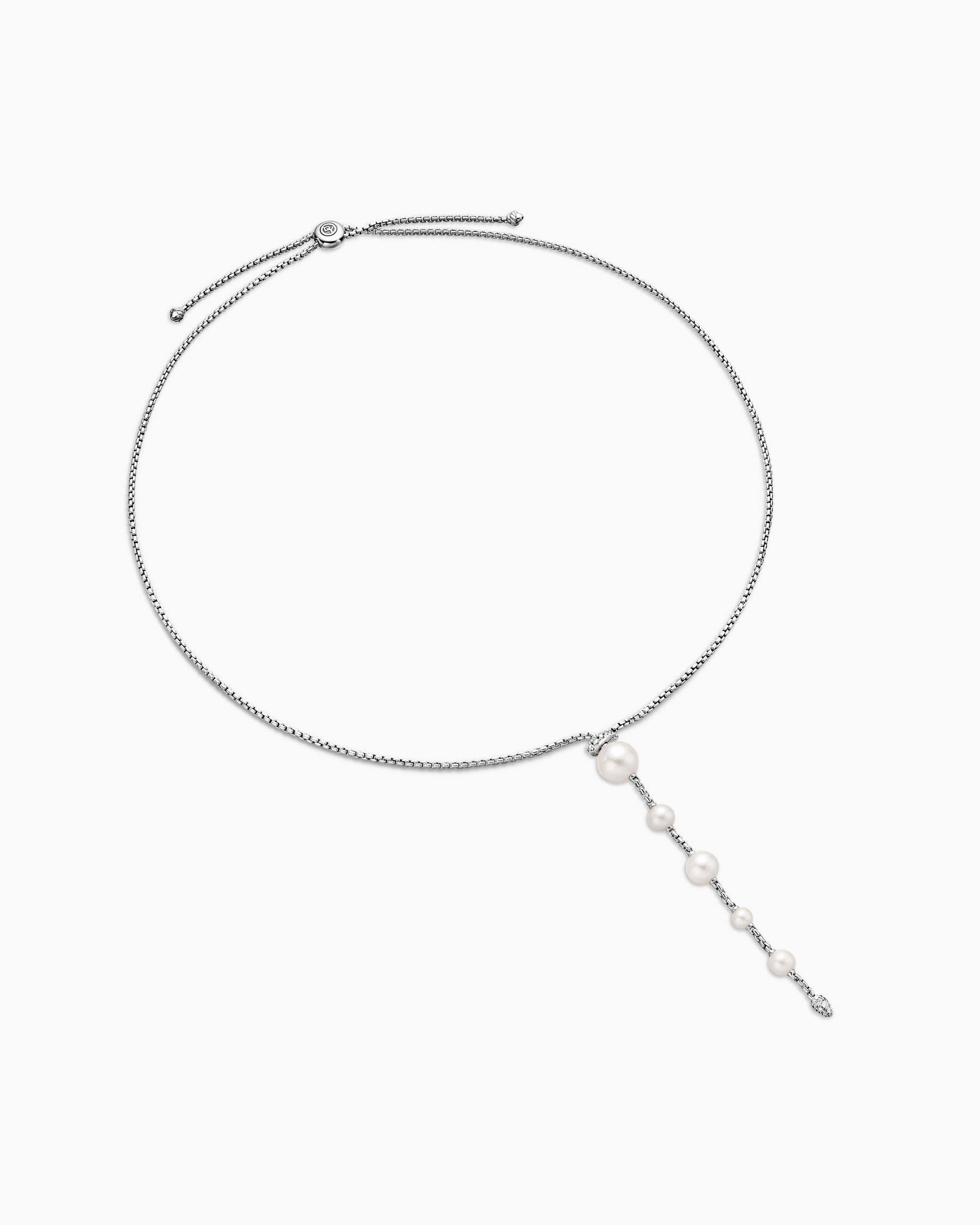 Pearl and Pavé Y Necklace in Sterling Silver with Pearls and Diamonds - Image 3