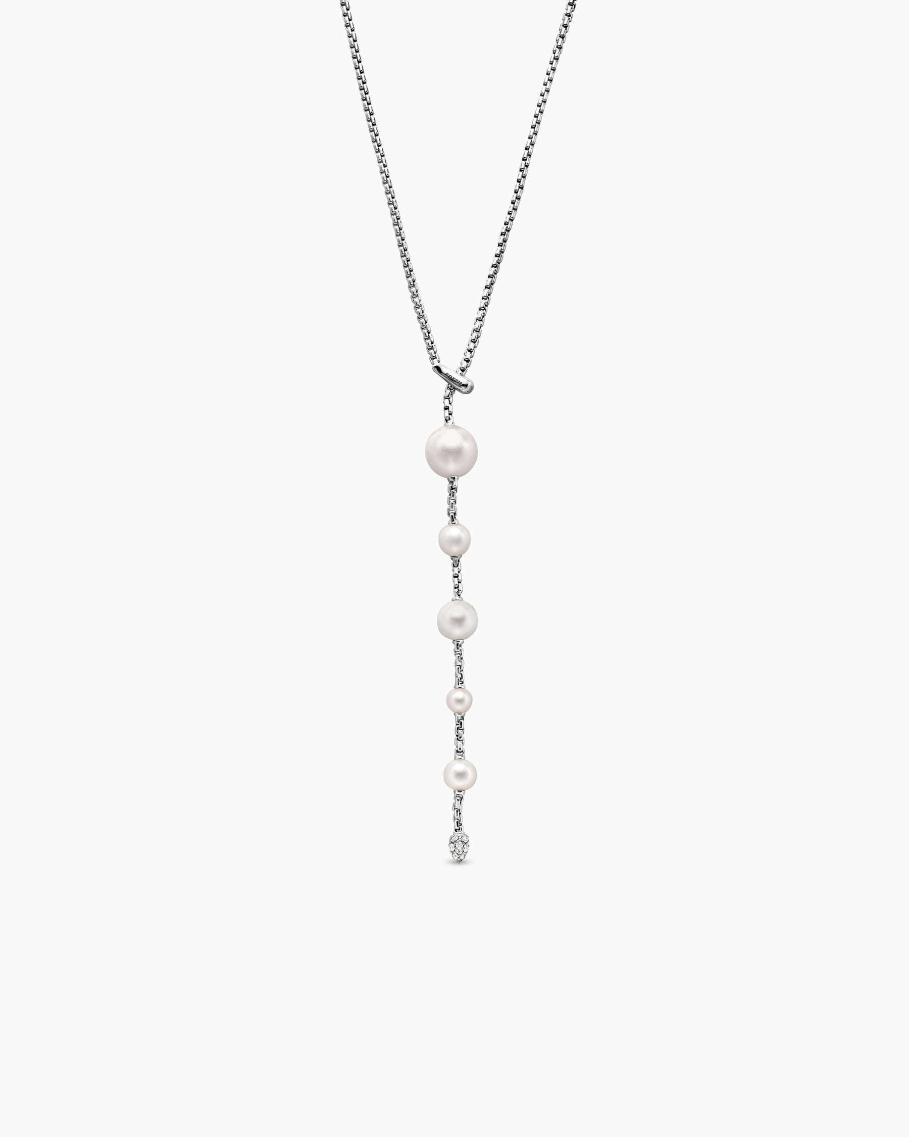 Pearl and Pavé Y Necklace in Sterling Silver with Pearls and Diamonds - Image 4