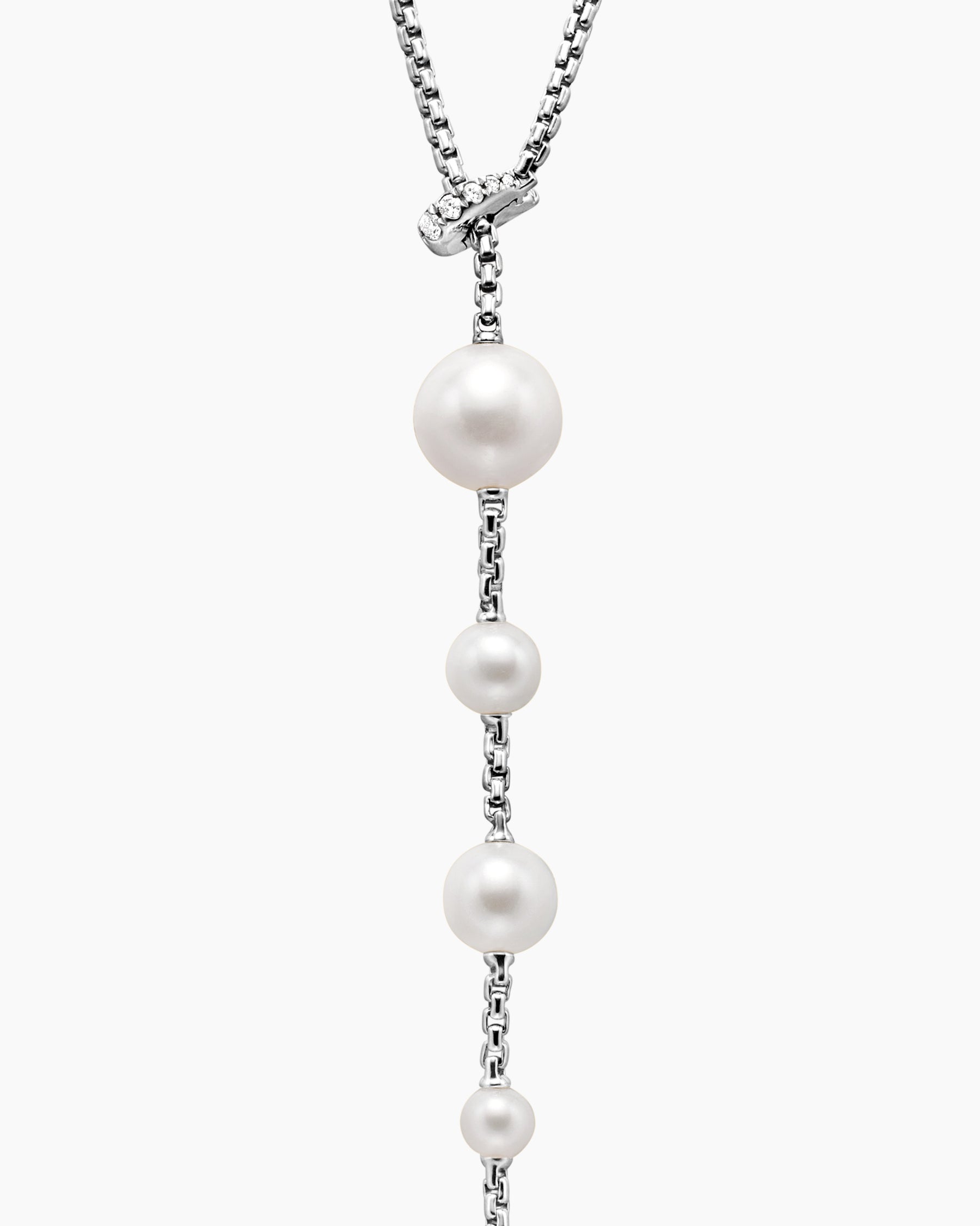 Pearl and Pavé Y Necklace in Sterling Silver with Pearls and Diamonds - Image 5