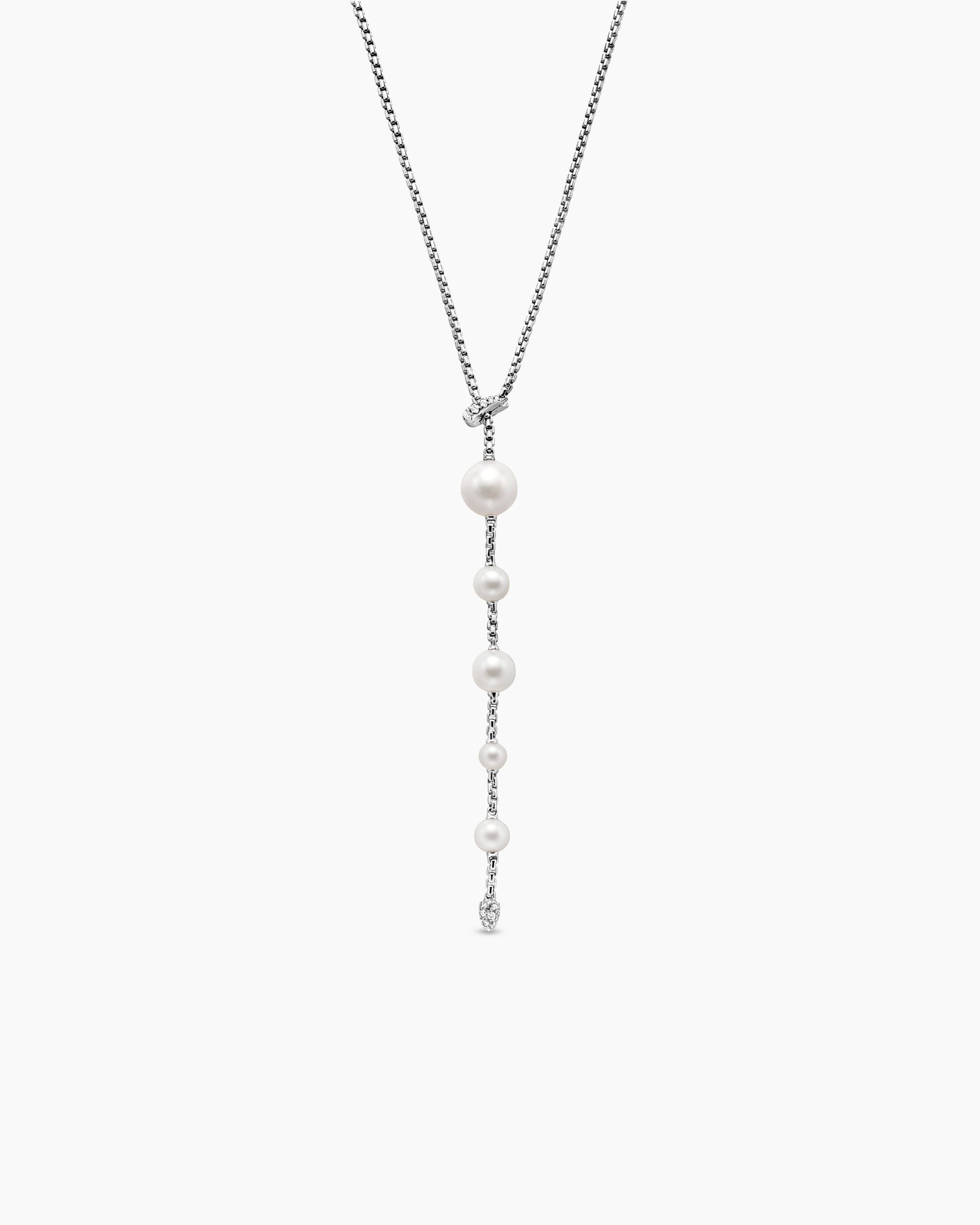 Pearl and Pavé Y Necklace in Sterling Silver with Pearls and Diamonds