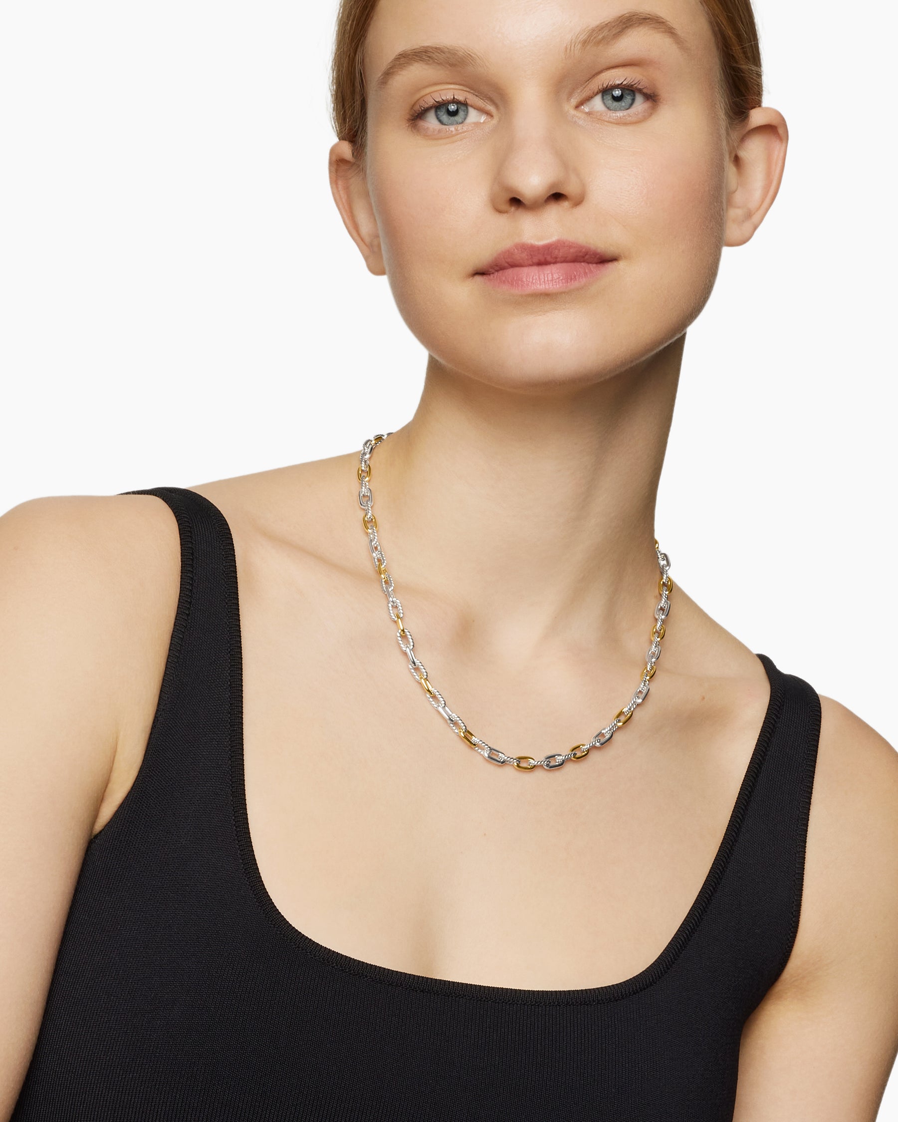 Alternative view of DY Madison Chain Necklace in Sterling Silver with 18K Yellow Gold, 5.5mm