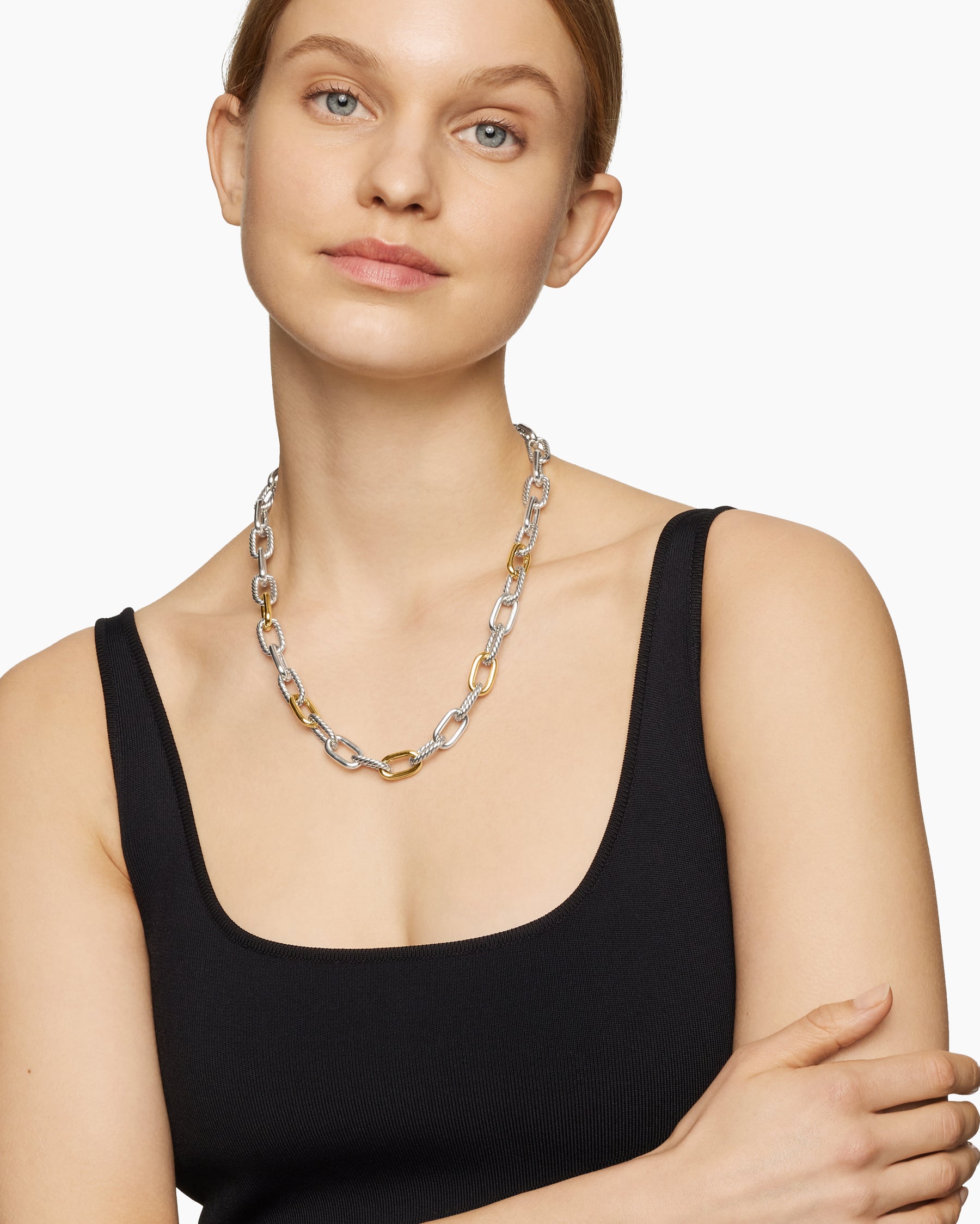 Alternative view of DY Madison Chain Necklace in Sterling Silver with 18K Yellow Gold, 11mm