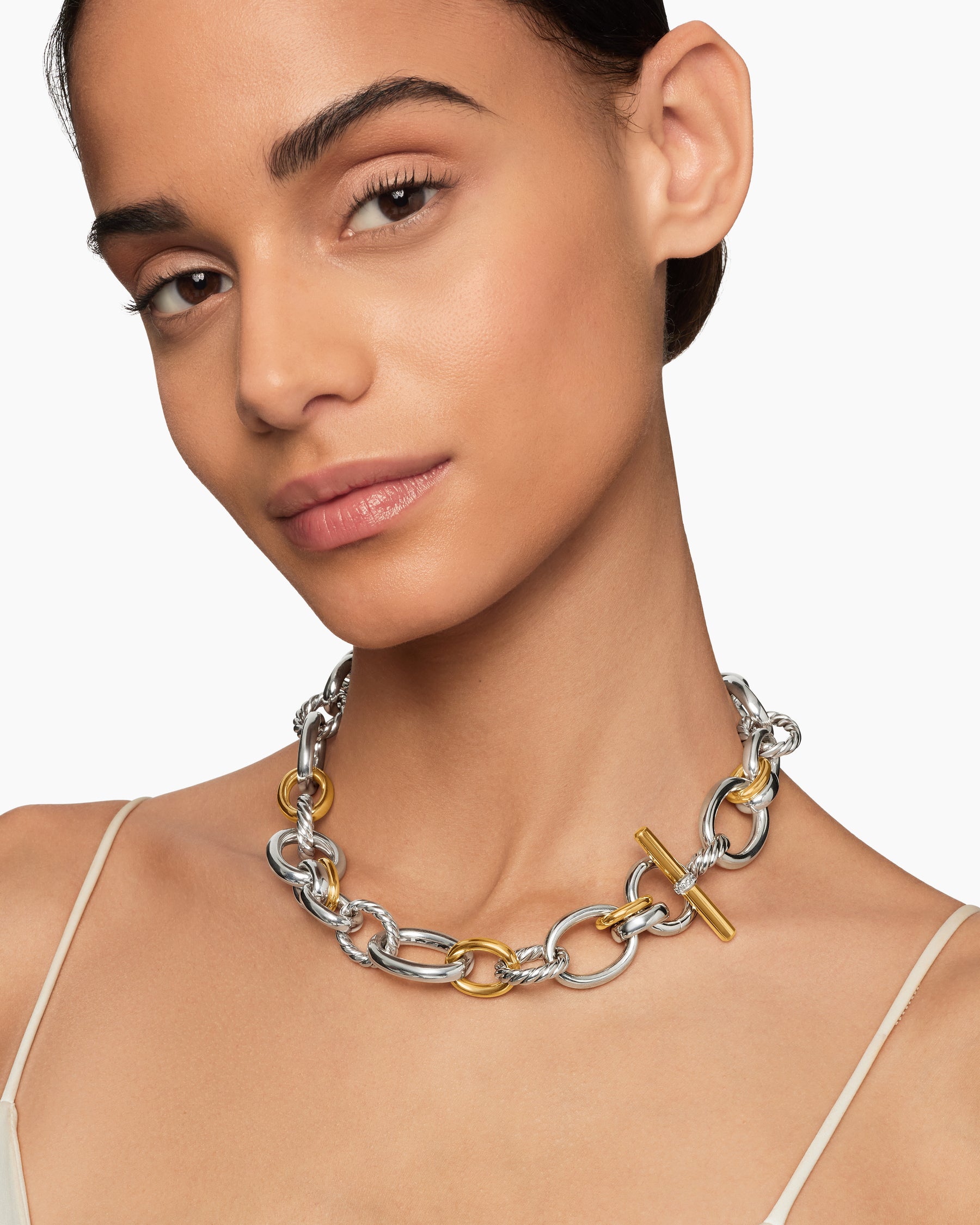 DY Mercer Chain Necklace in Sterling Silver with 18K Yellow Gold and Diamonds, 20mm - Image 6