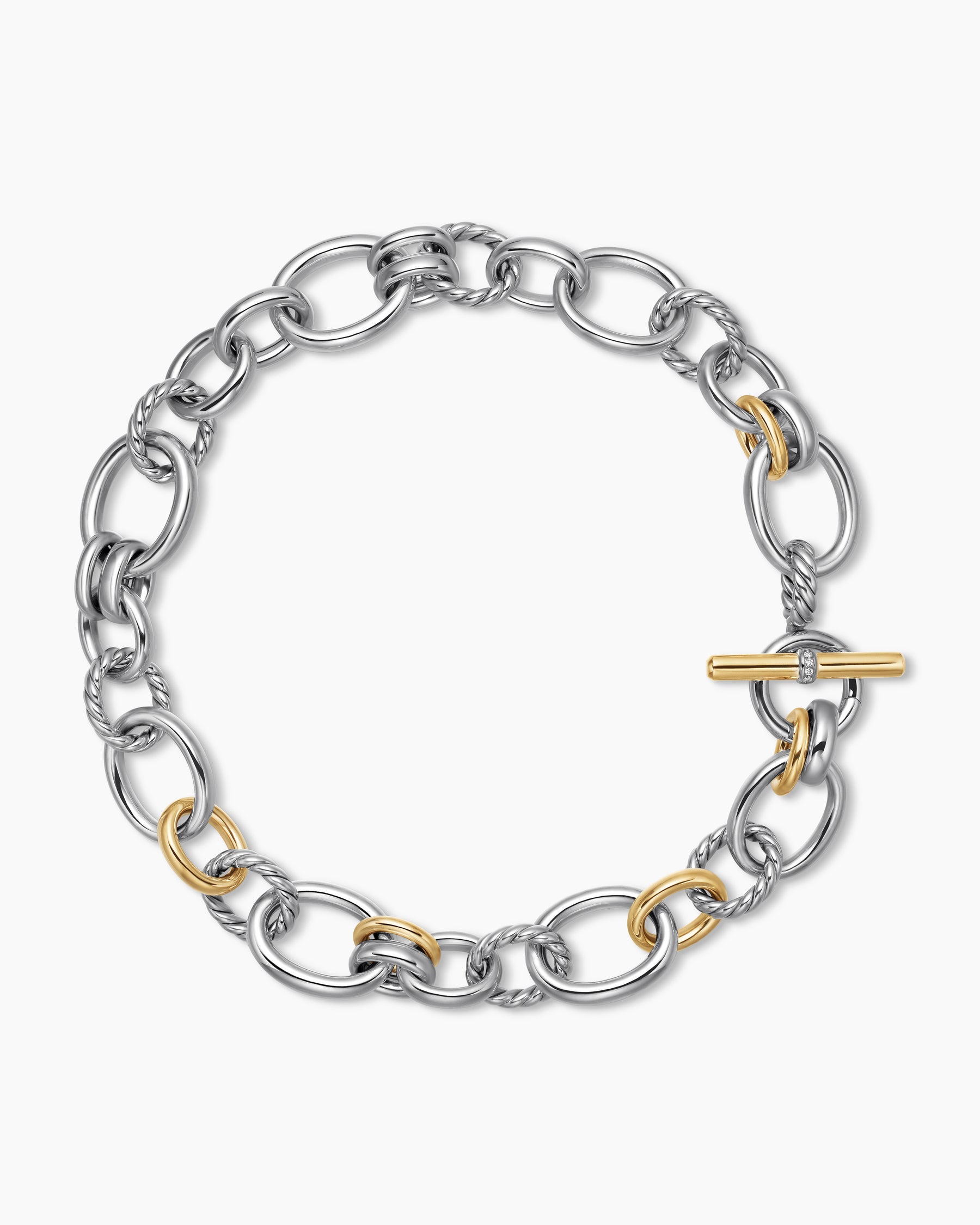 DY Mercer Chain Necklace in Sterling Silver with 18K Yellow Gold and Diamonds, 20mm
