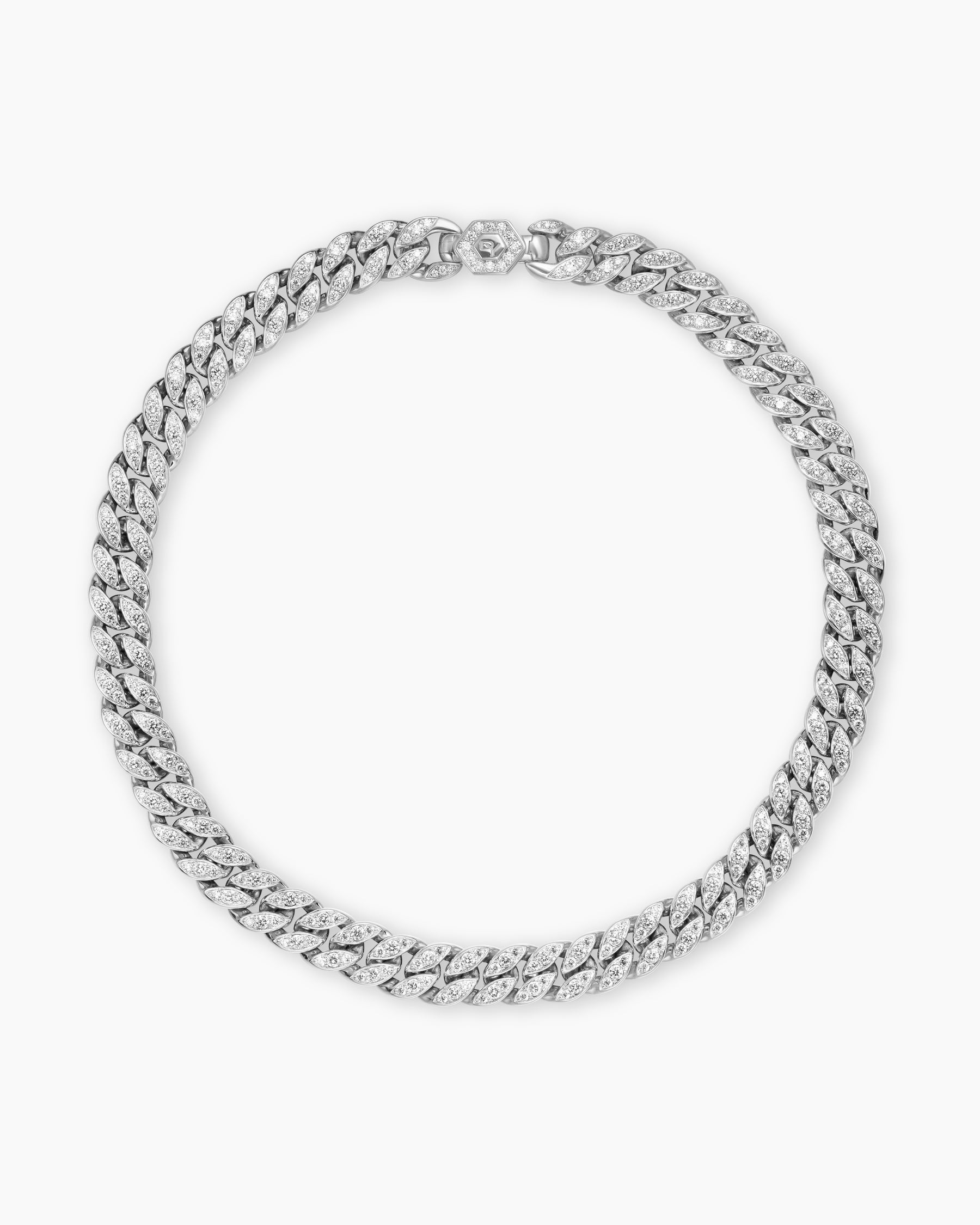 Curb Chain Necklace in Platinum with Diamonds, 11.5mm - Image 3