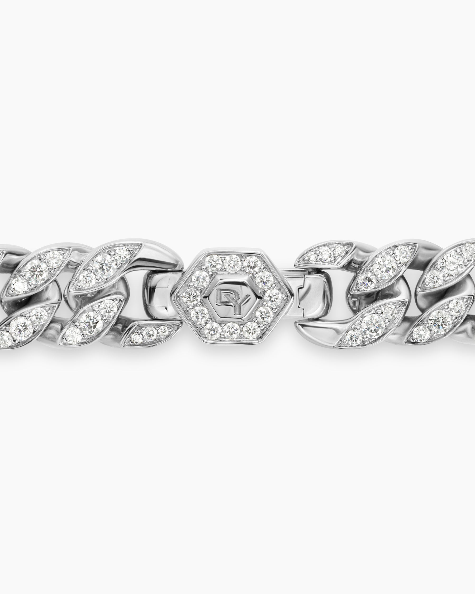 Curb Chain Necklace in Platinum with Diamonds, 11.5mm - Image 4