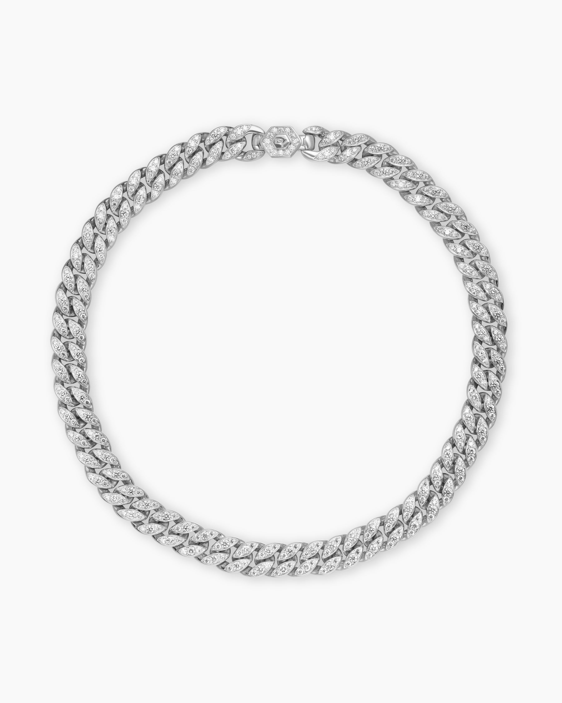 Curb Chain Necklace in Sterling Silver with Diamonds, 11.5mm - Image 3