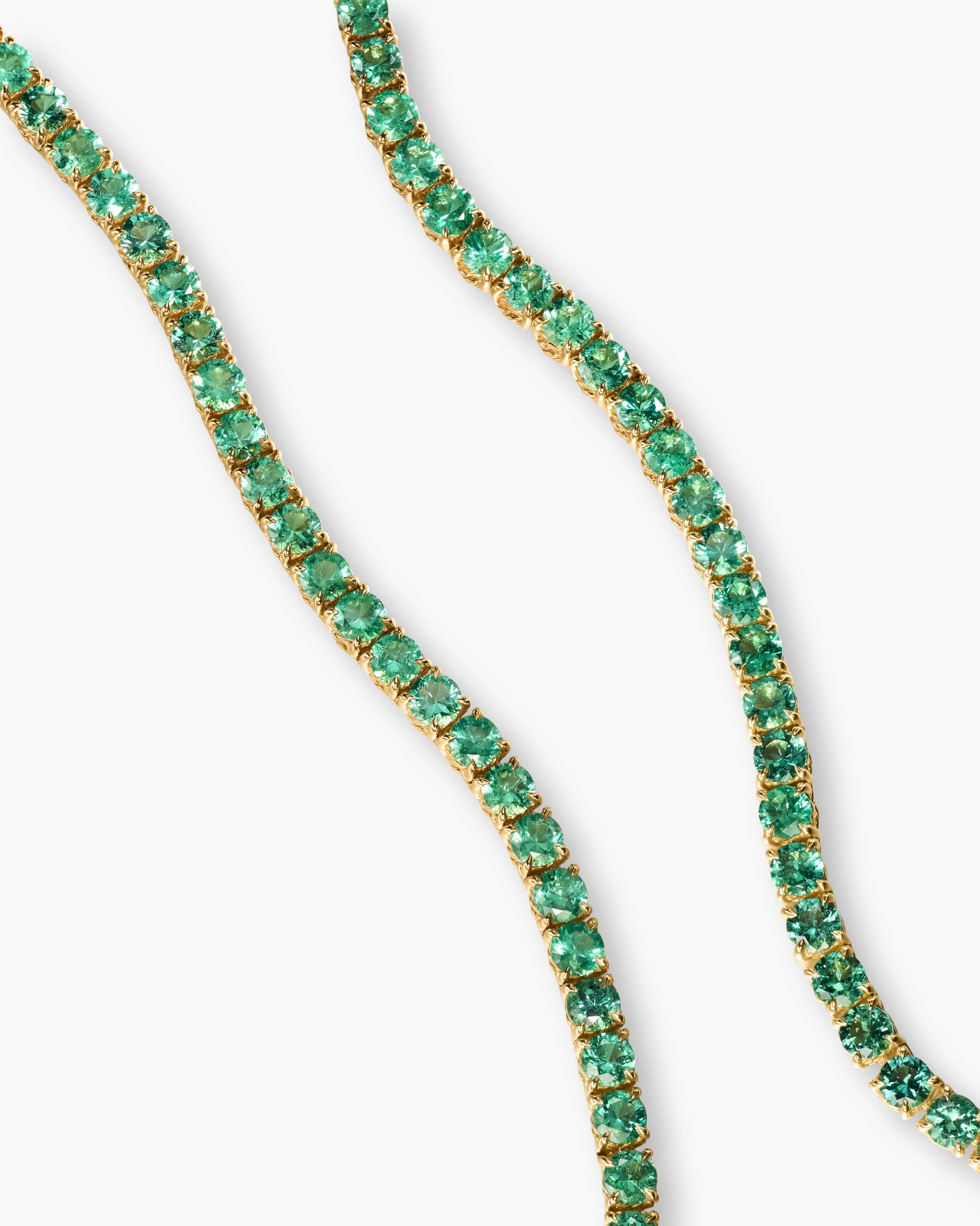 Alternative view of Tennis Necklace in 18K Yellow Gold with Emeralds, 3mm