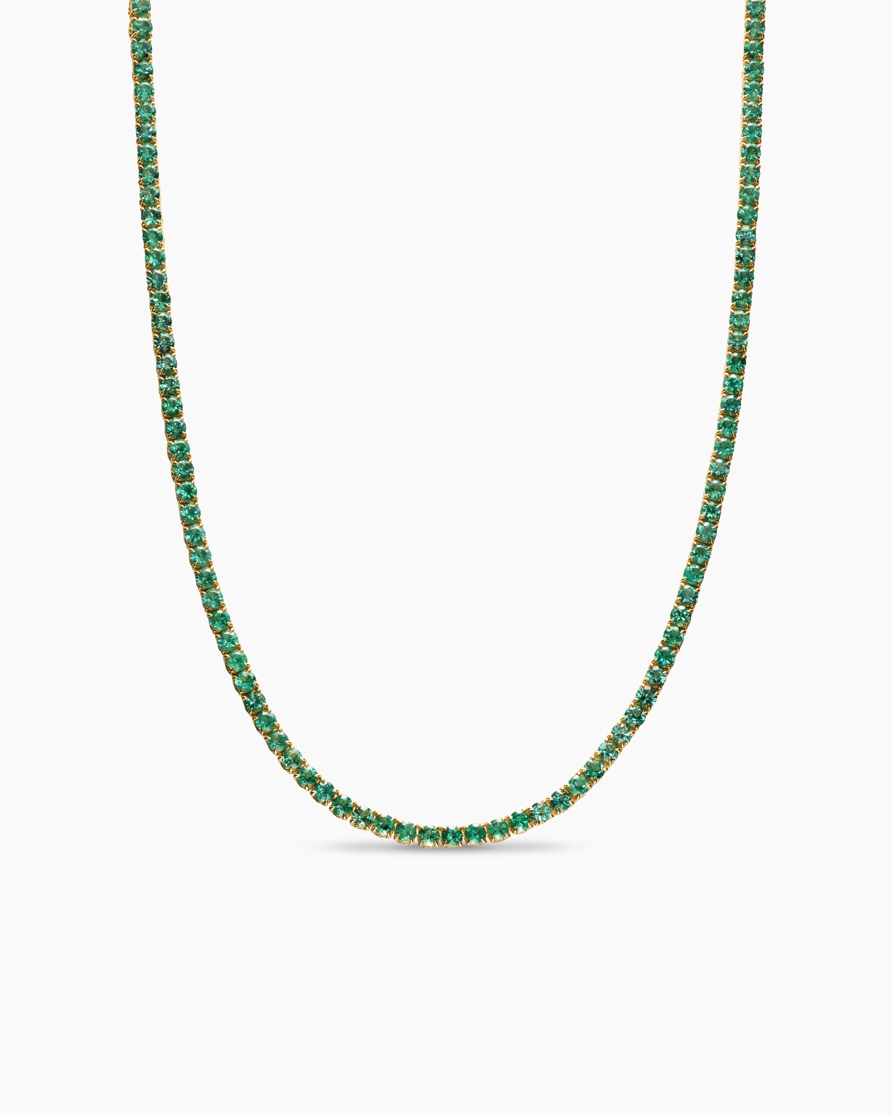 Tennis Necklace in 18K Yellow Gold with Emeralds, 3mm