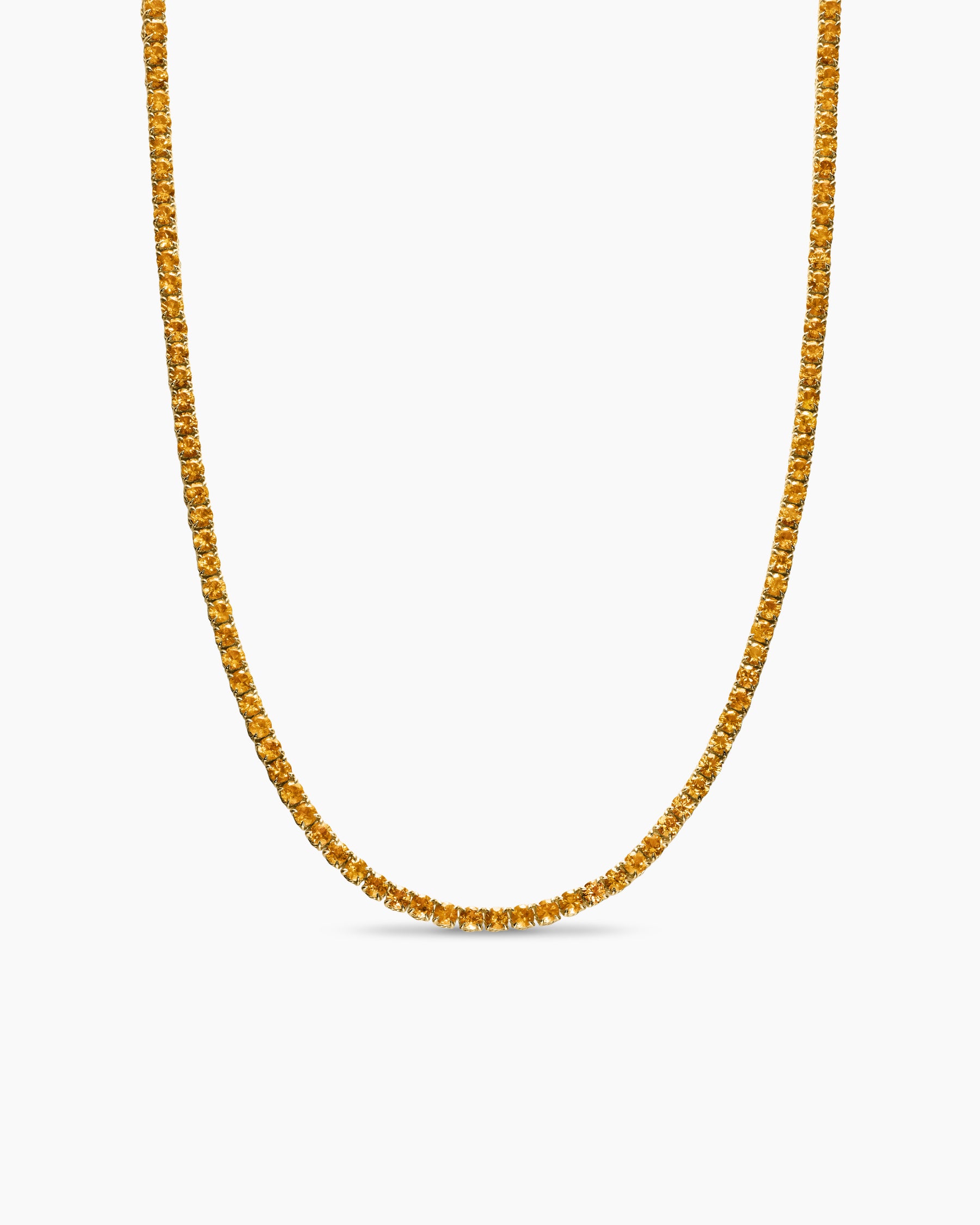 Tennis Necklace in 18K Yellow Gold with Orange Sapphires, 3mm