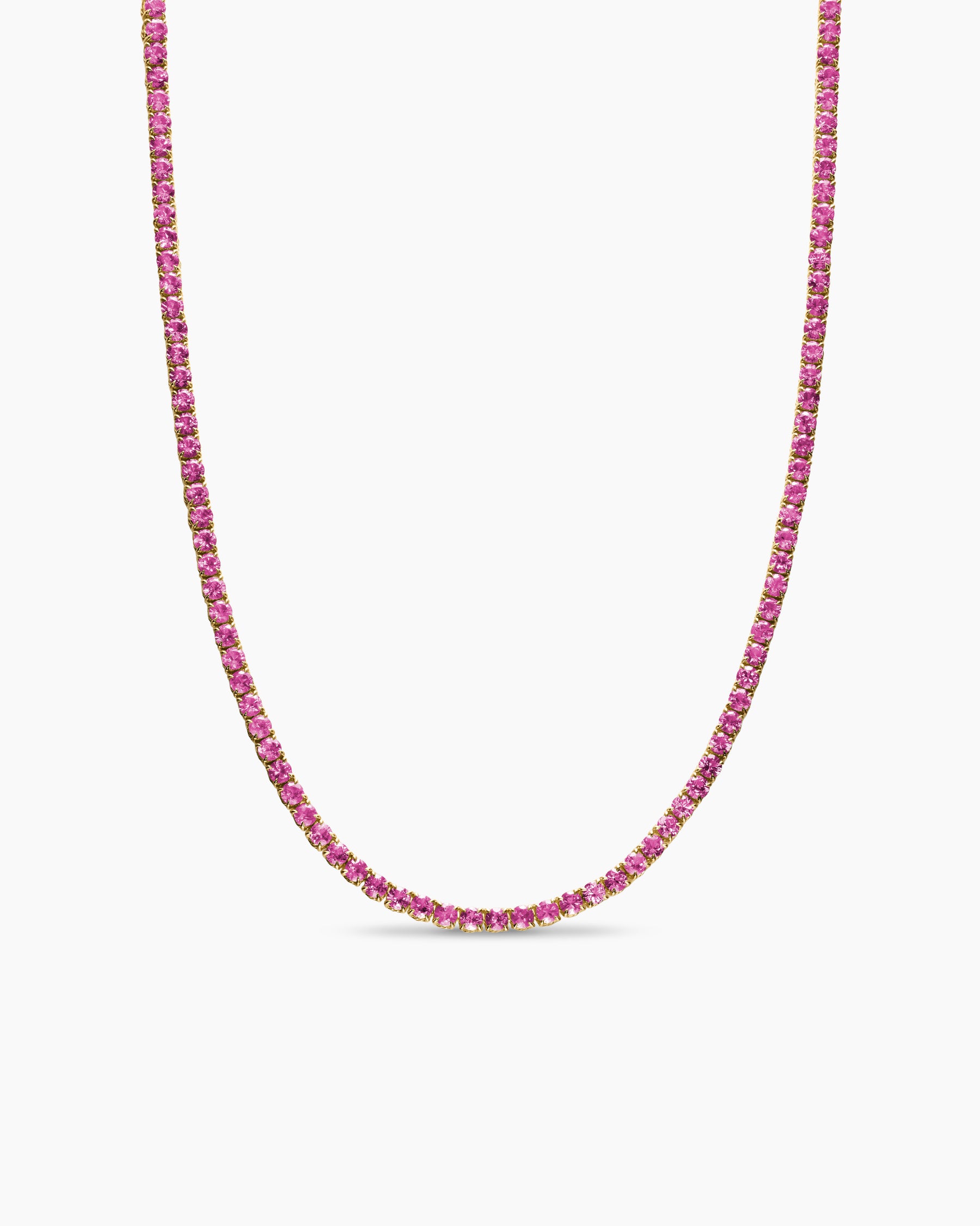 Tennis Necklace in 18K Yellow Gold with Pink Sapphires, 3mm
