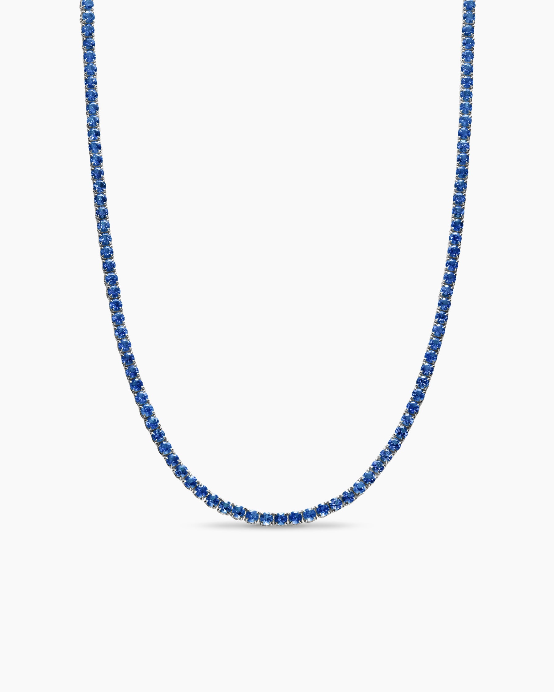 Tennis Necklace in 18K White Gold with Blue Sapphires, 3mm