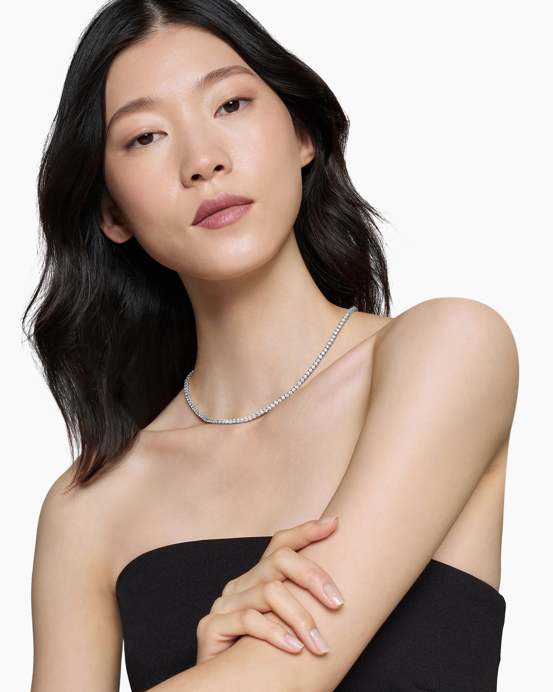 Alternative view of Tennis Necklace in 18K White Gold with Diamonds, 3mm