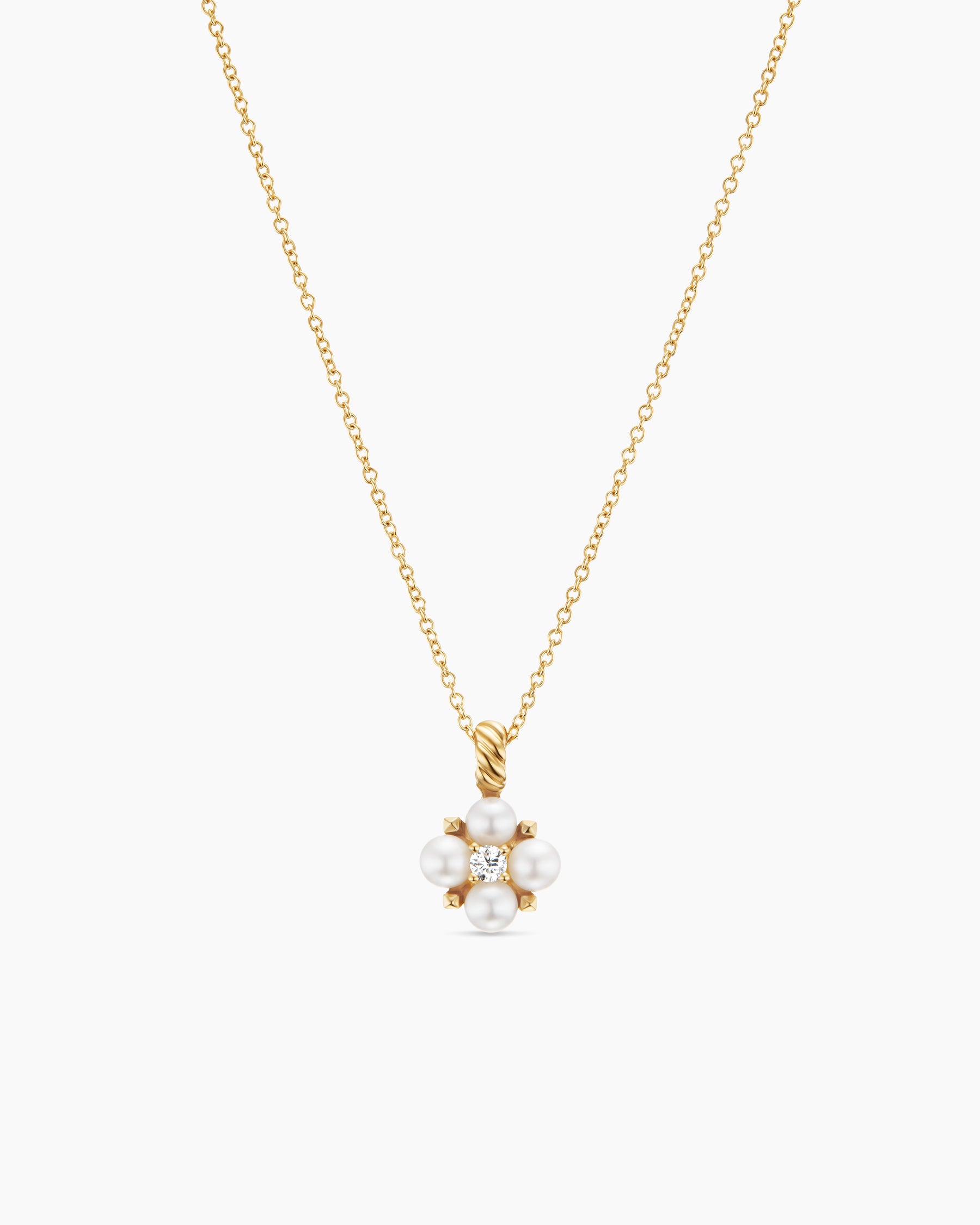 Petite Modern Renaissance Pearl Pendant Necklace in 18K Yellow Gold with Diamond, 7.3mm