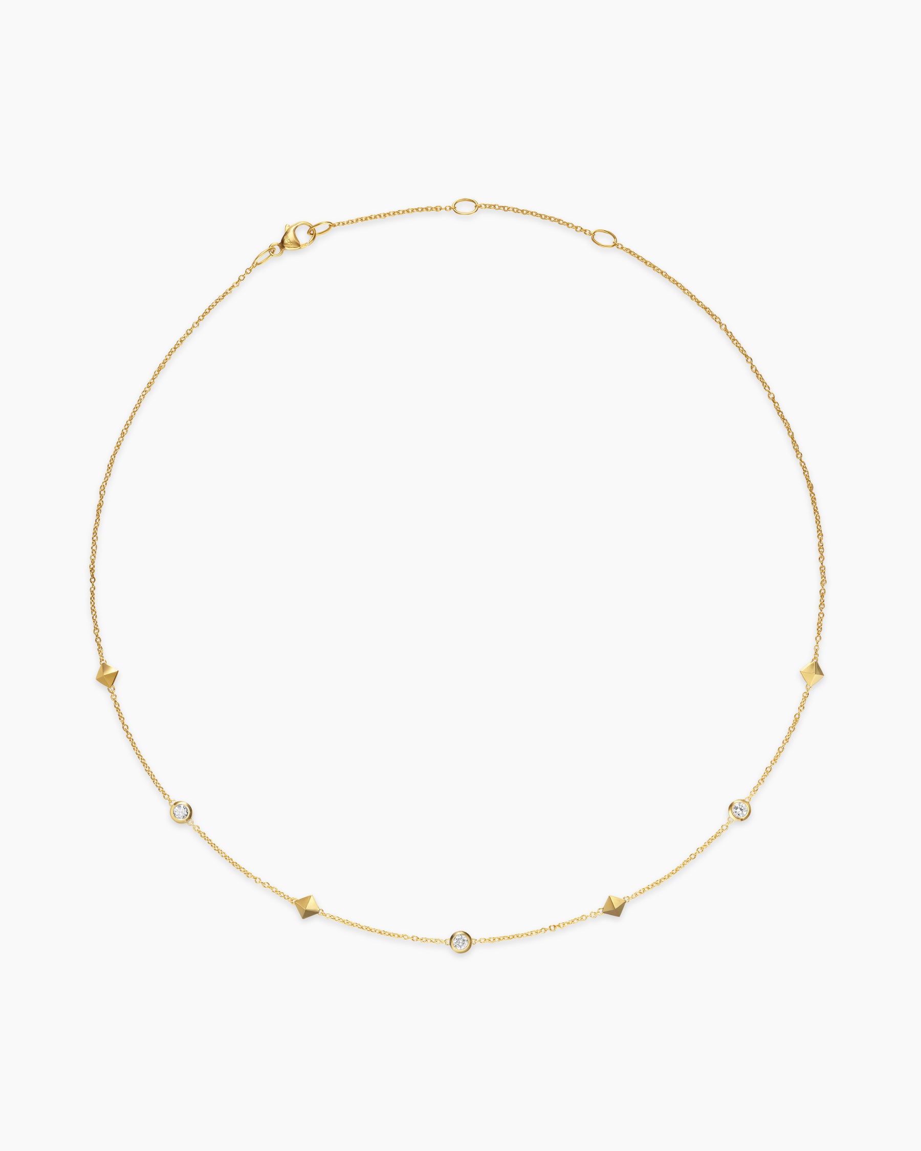 Petite Modern Renaissance Pyramid Station Necklace in 18K Yellow Gold with Diamonds, 4.6mm - Image 4