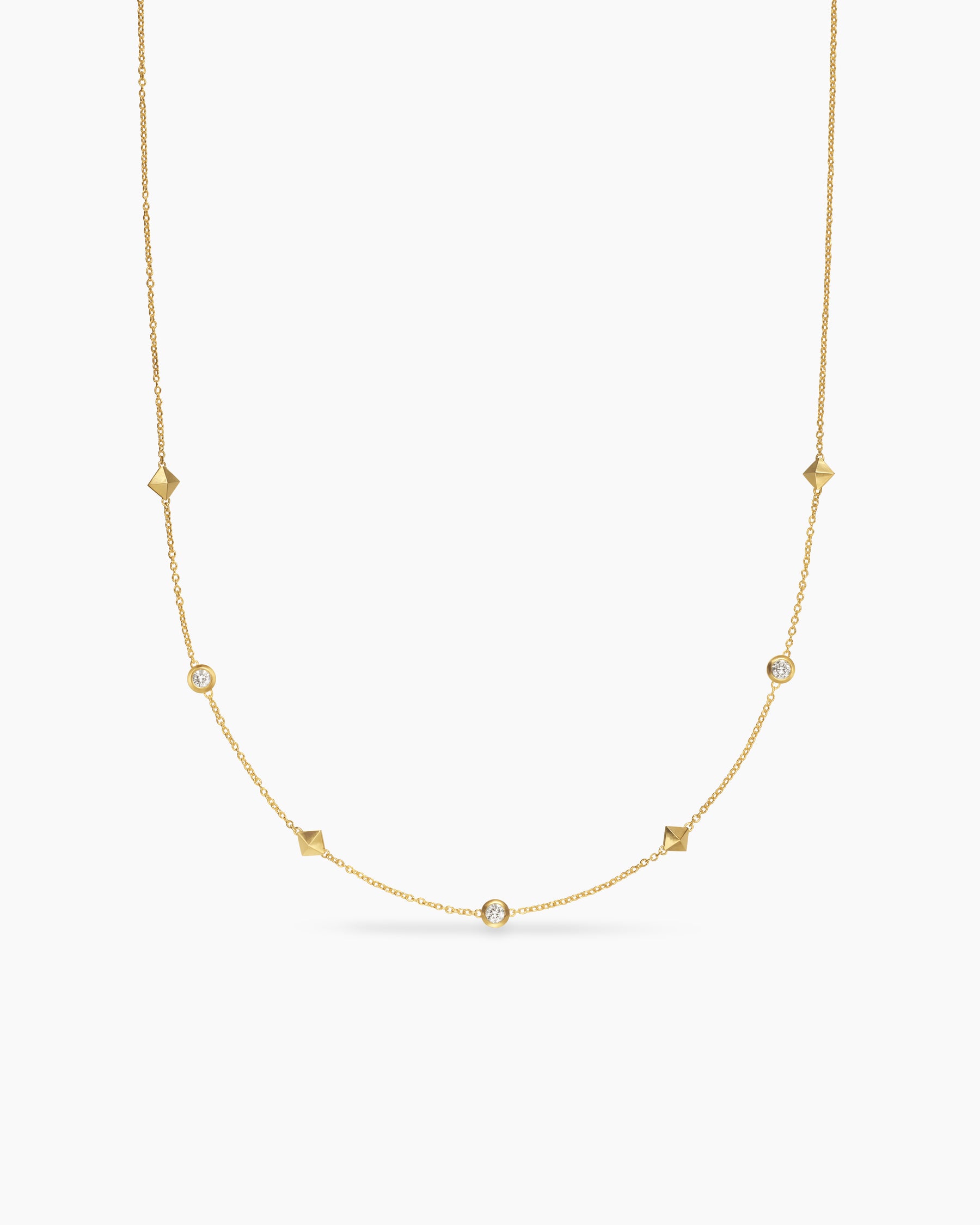 Petite Modern Renaissance Pyramid Station Necklace in 18K Yellow Gold with Diamonds, 4.6mm