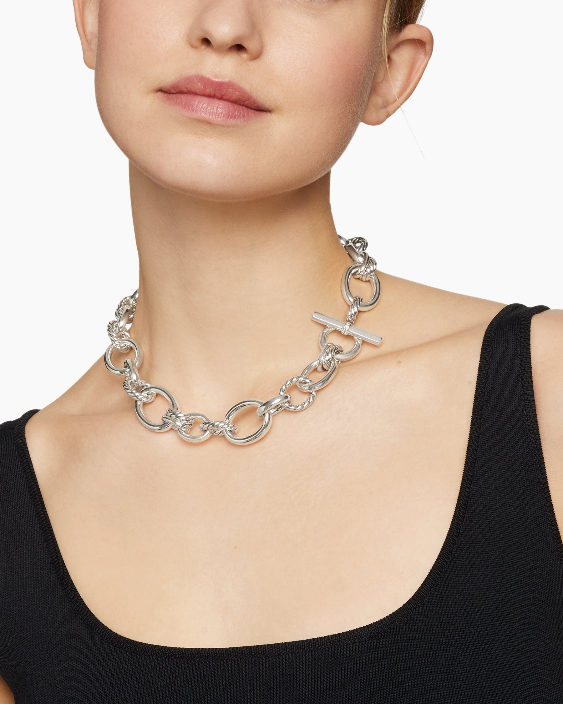 Alternative view of DY Mercer Chain Necklace in Sterling Silver with Diamonds, 20mm