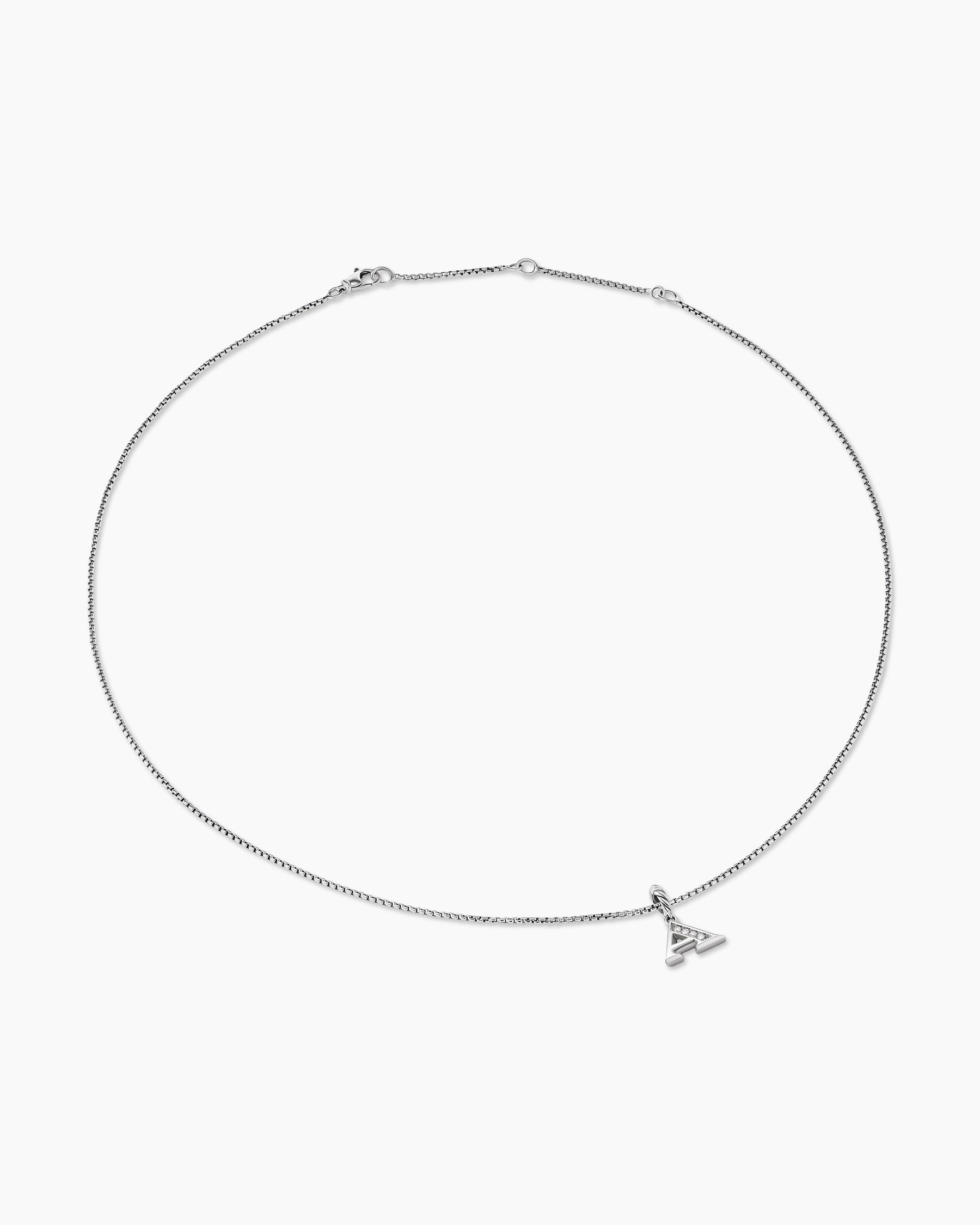 Pavé Initial Pendant Necklace in Sterling Silver with Diamond A - Image 3