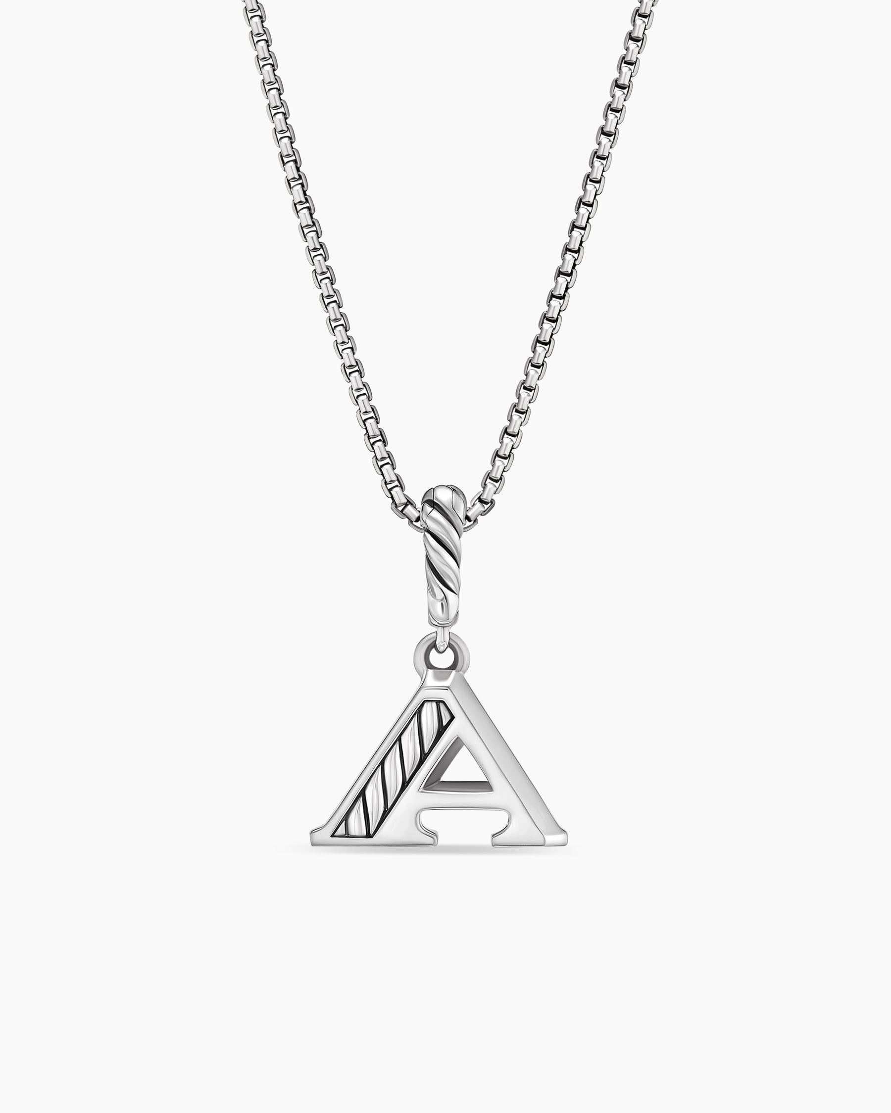Pavé Initial Pendant Necklace in Sterling Silver with Diamond A - Image 4
