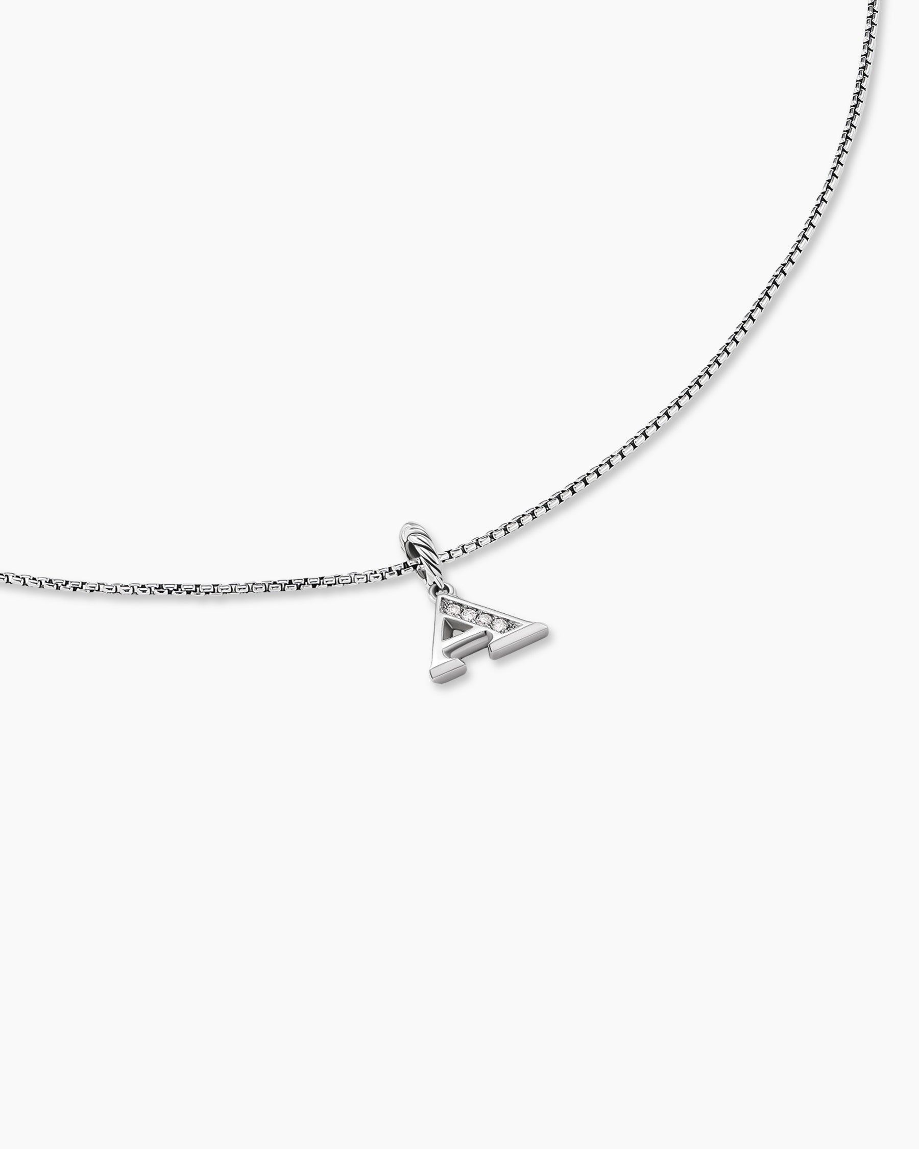 Pavé Initial Pendant Necklace in Sterling Silver with Diamond A - Image 5