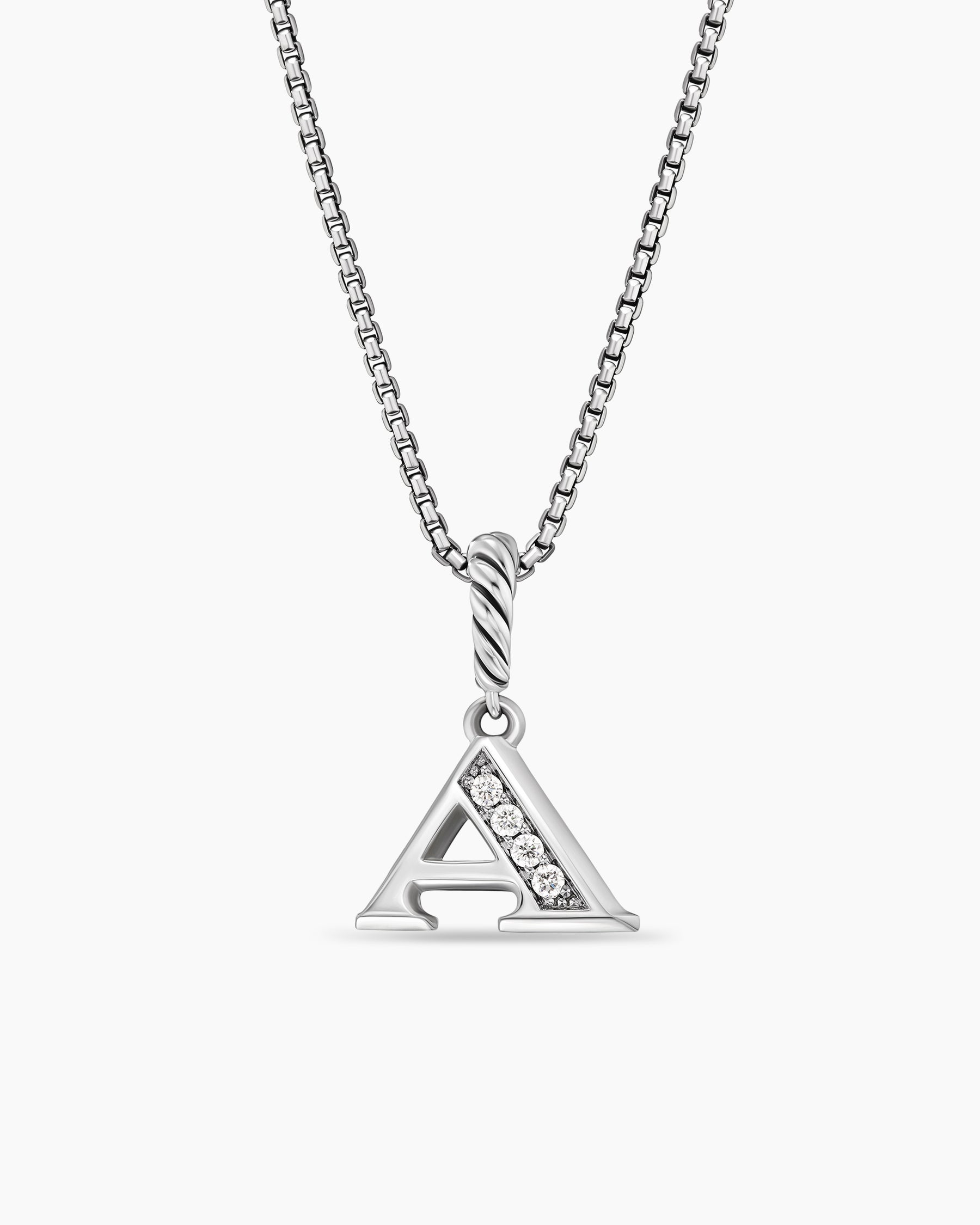 Pavé Initial Pendant Necklace in Sterling Silver with Diamond A