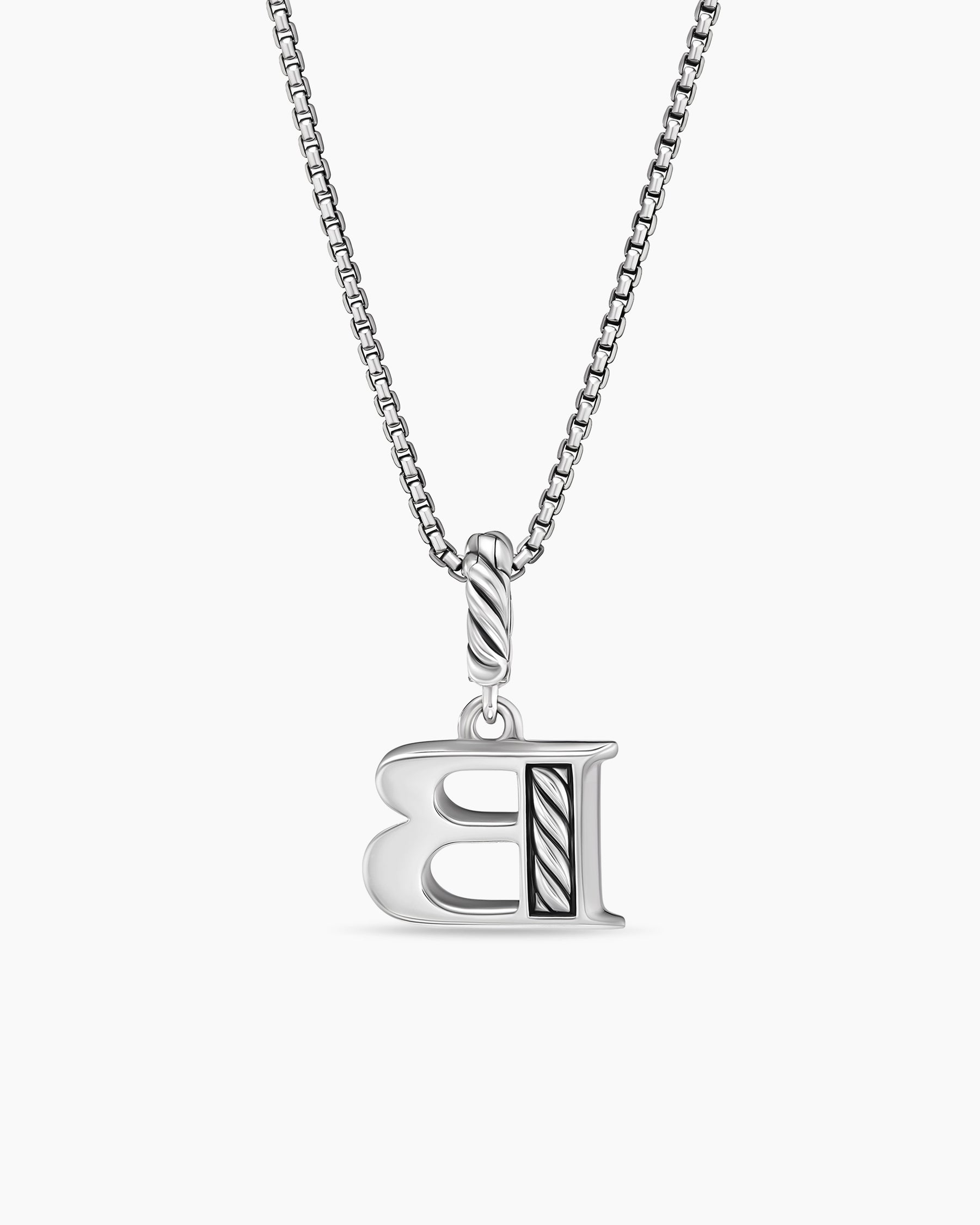Pavé Initial Pendant Necklace in Sterling Silver with Diamond B - Image 4