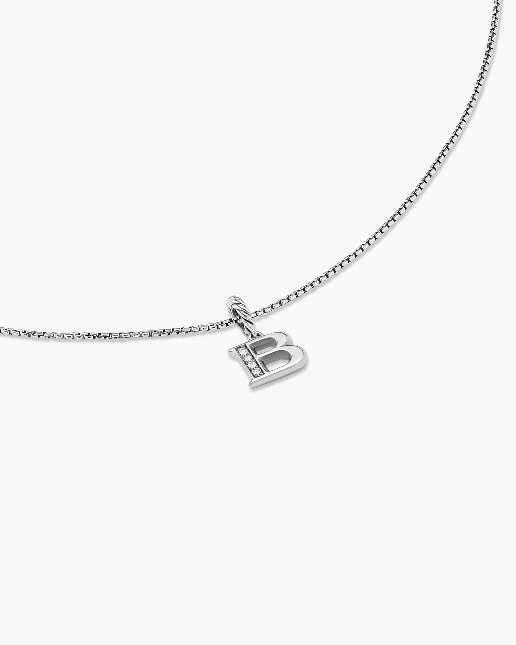 Pavé Initial Pendant Necklace in Sterling Silver with Diamond B - Image 5