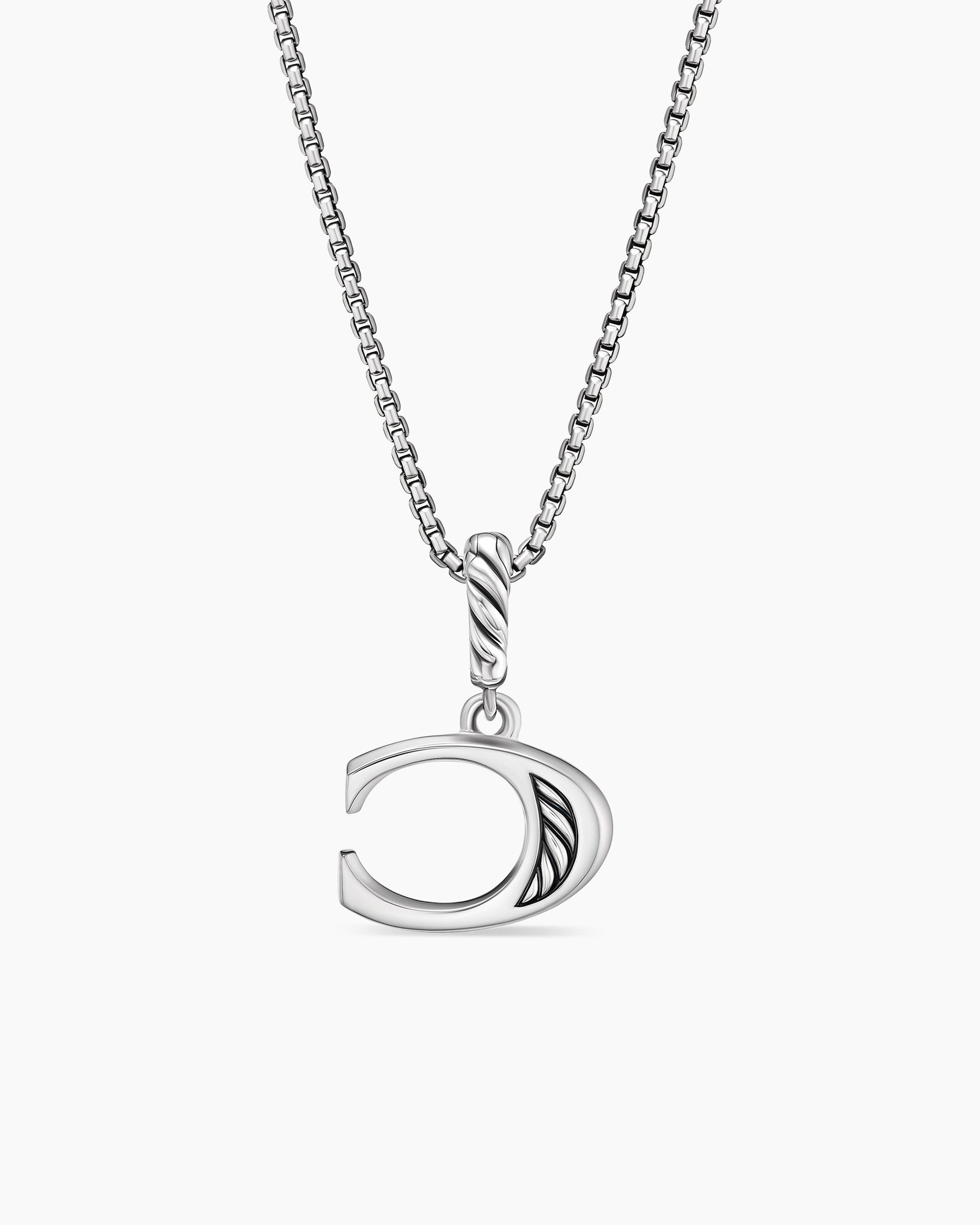 Pavé Initial Pendant Necklace in Sterling Silver with Diamond C - Image 4