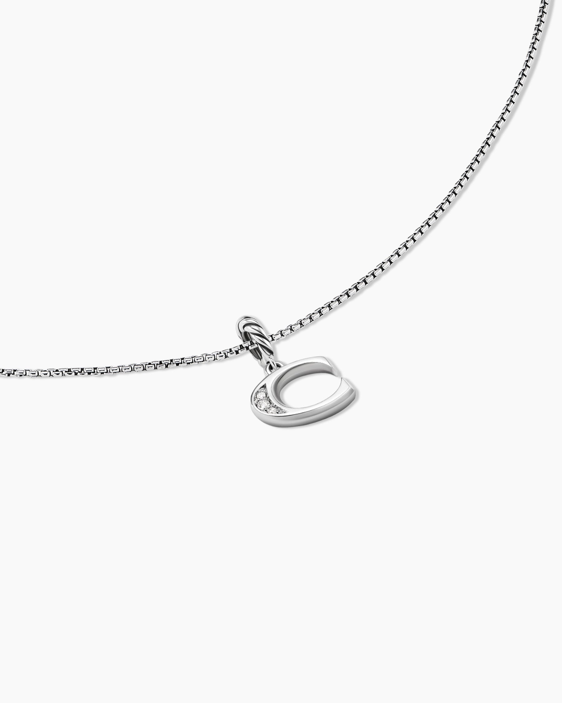 Pavé Initial Pendant Necklace in Sterling Silver with Diamond C - Image 5