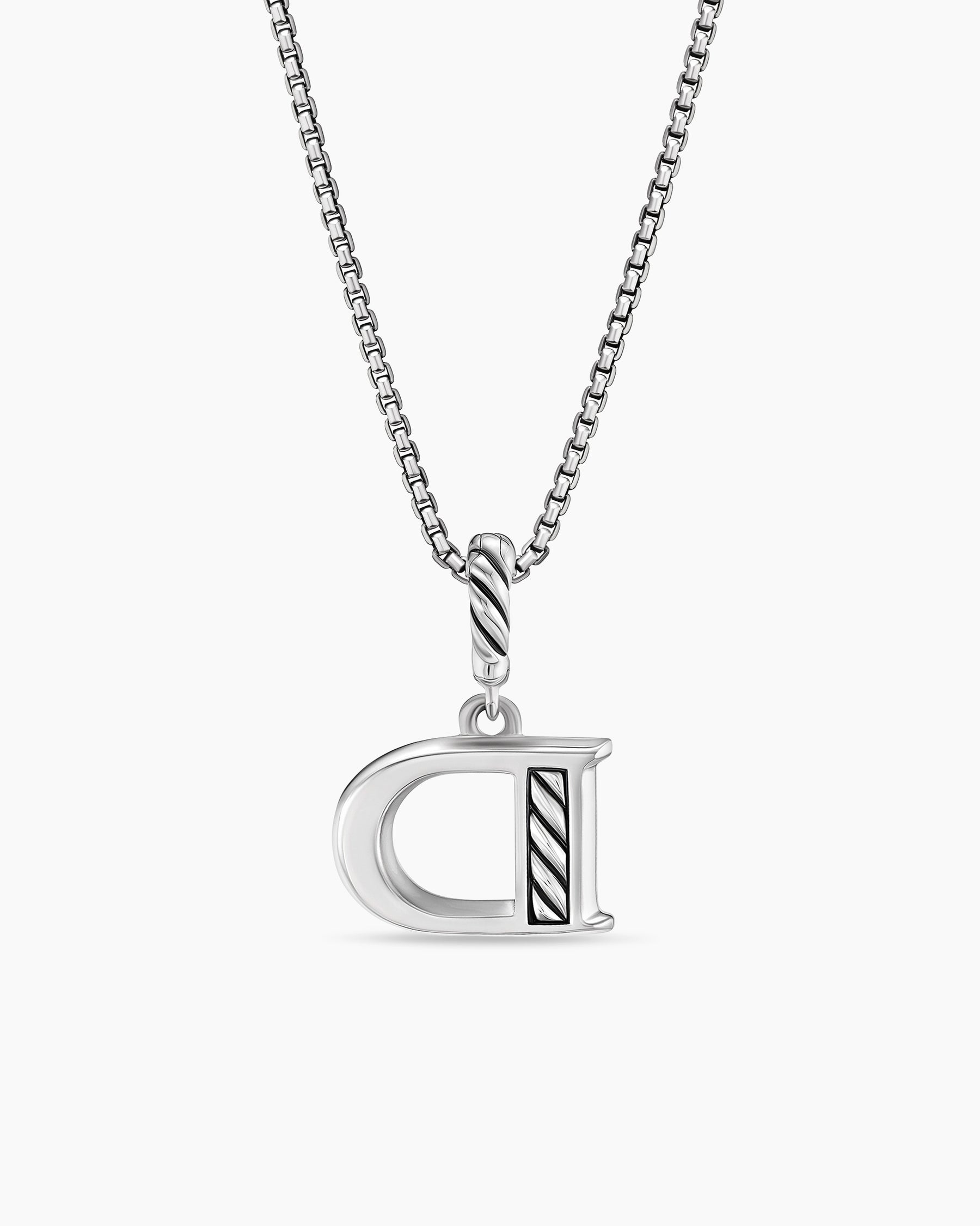 Pavé Initial Pendant Necklace in Sterling Silver with Diamond D - Image 4
