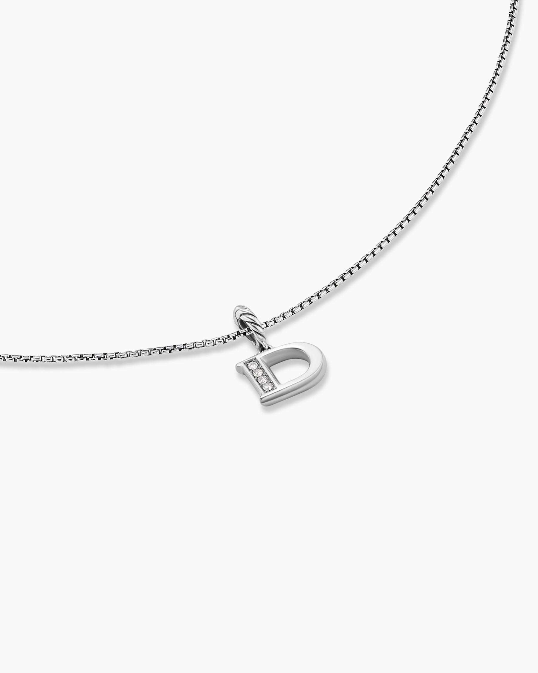 Pavé Initial Pendant Necklace in Sterling Silver with Diamond D - Image 5