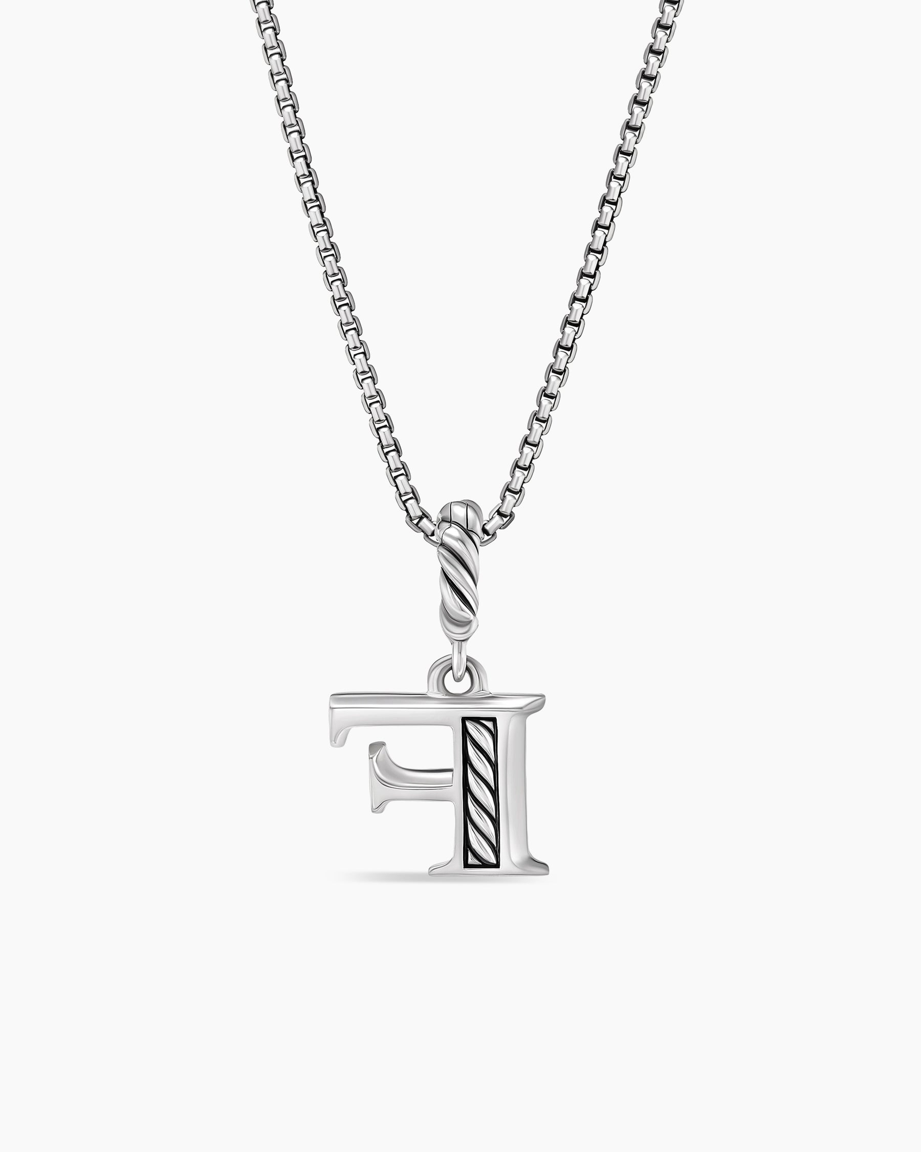 Pavé Initial Pendant Necklace in Sterling Silver with Diamond F - Image 4