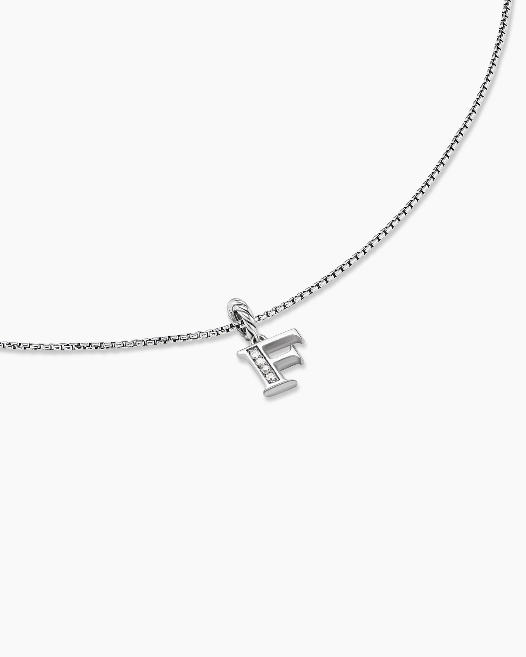 Pavé Initial Pendant Necklace in Sterling Silver with Diamond F - Image 5
