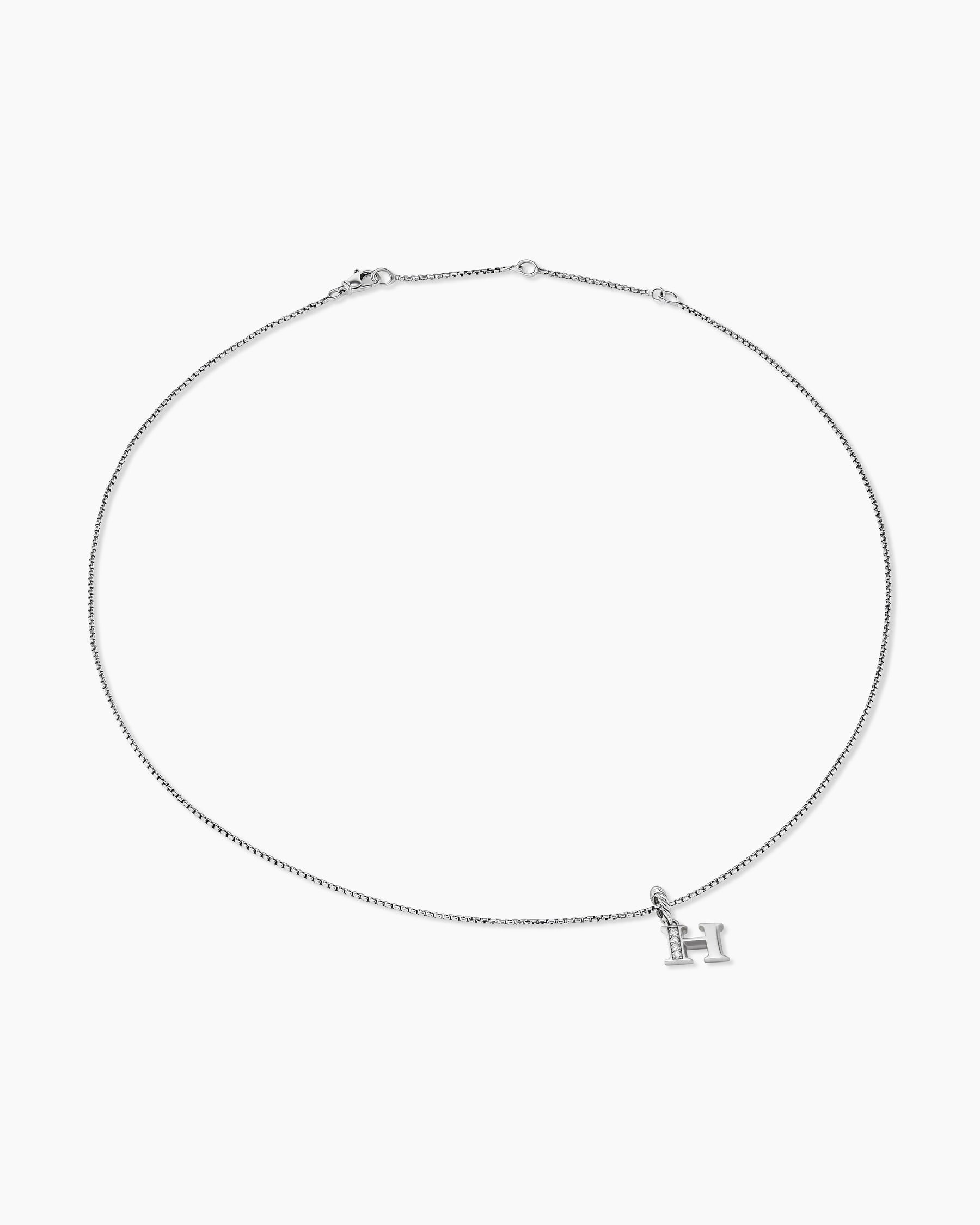 Pavé Initial Pendant Necklace in Sterling Silver with Diamond H - Image 3