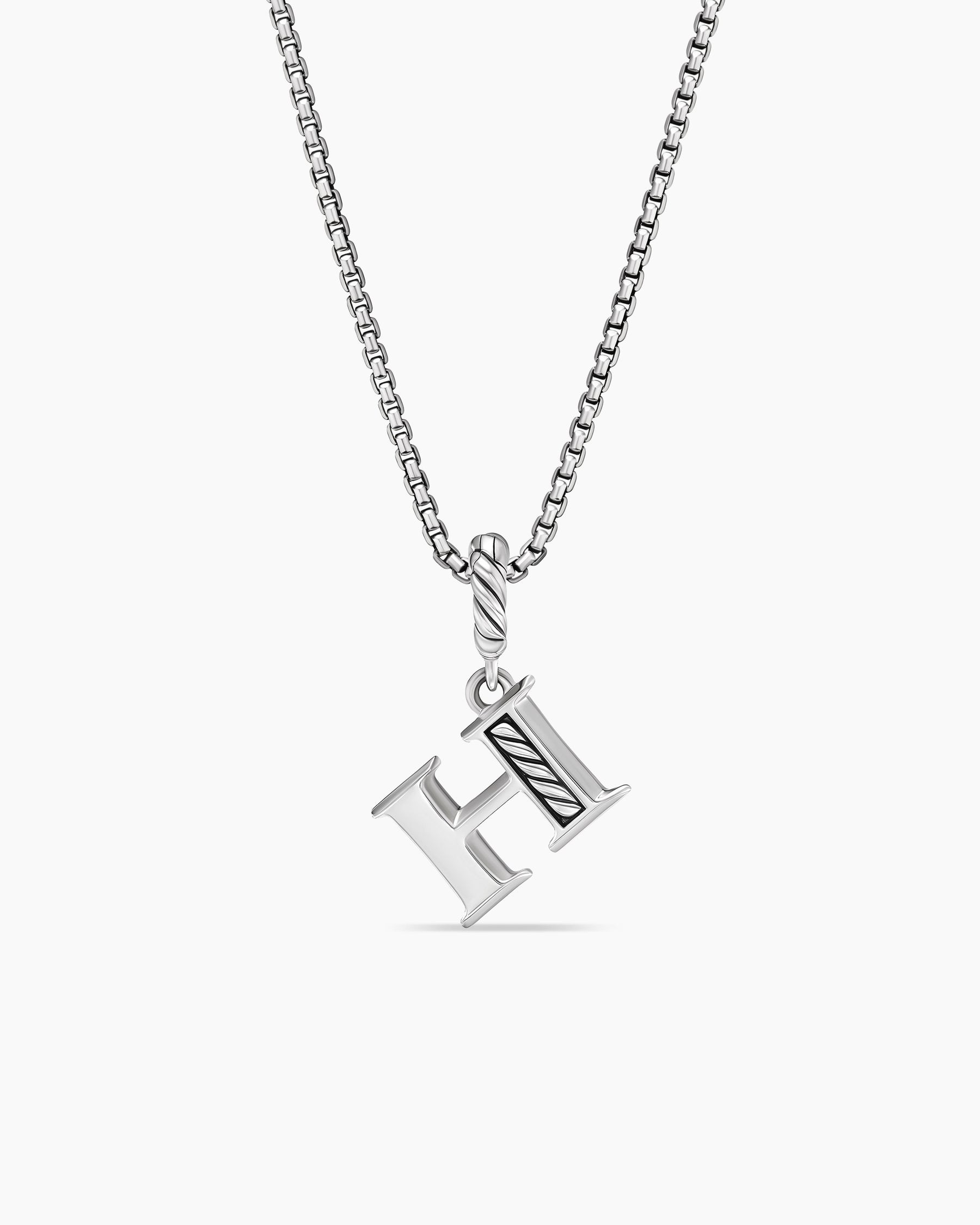 Pavé Initial Pendant Necklace in Sterling Silver with Diamond H - Image 4