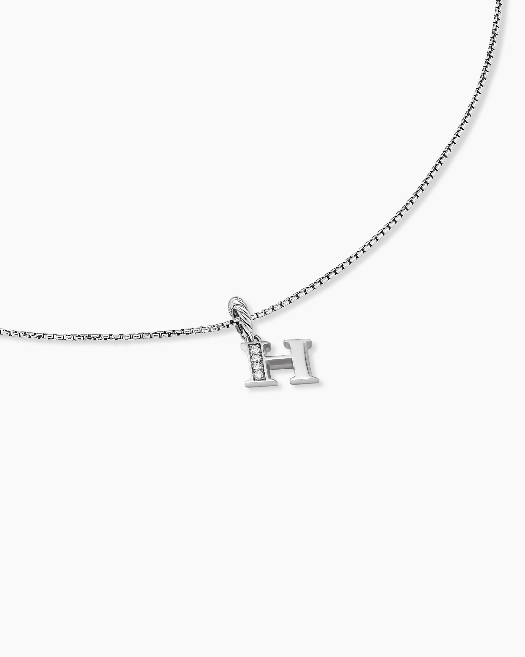 Pavé Initial Pendant Necklace in Sterling Silver with Diamond H - Image 5
