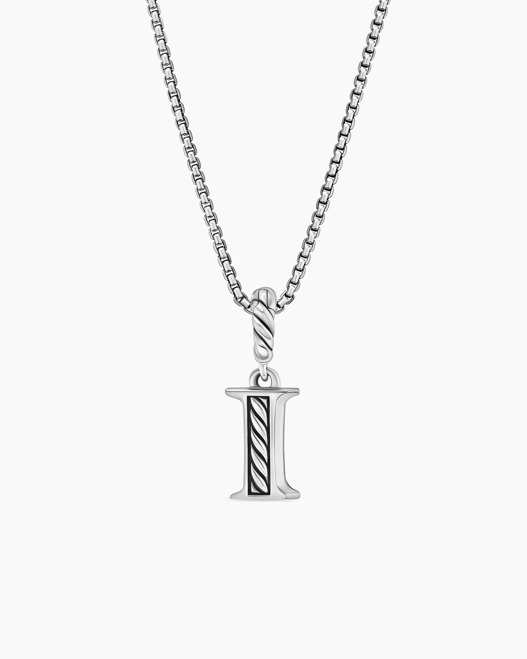 Pavé Initial Pendant Necklace in Sterling Silver with Diamond I - Image 4