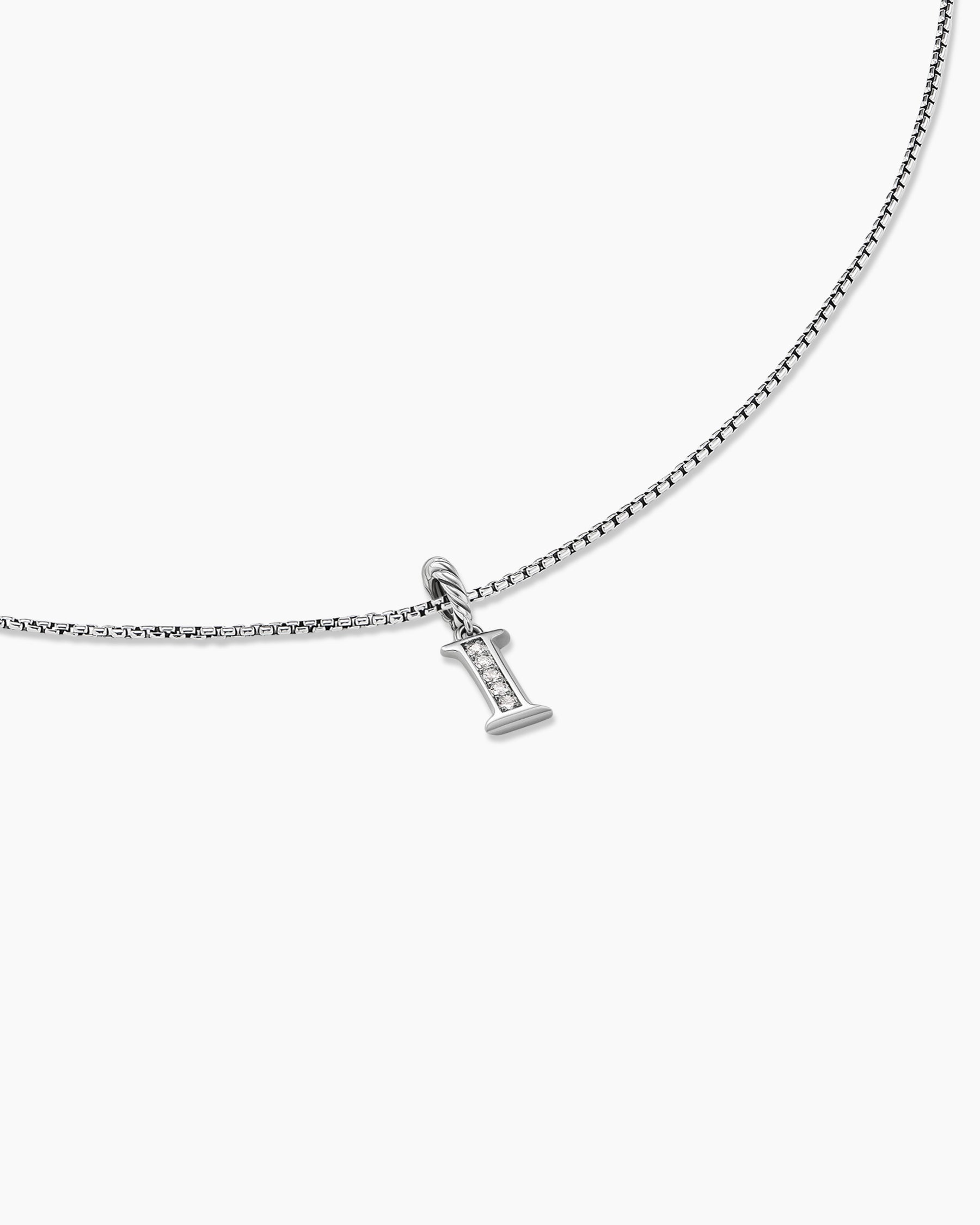 Pavé Initial Pendant Necklace in Sterling Silver with Diamond I - Image 5