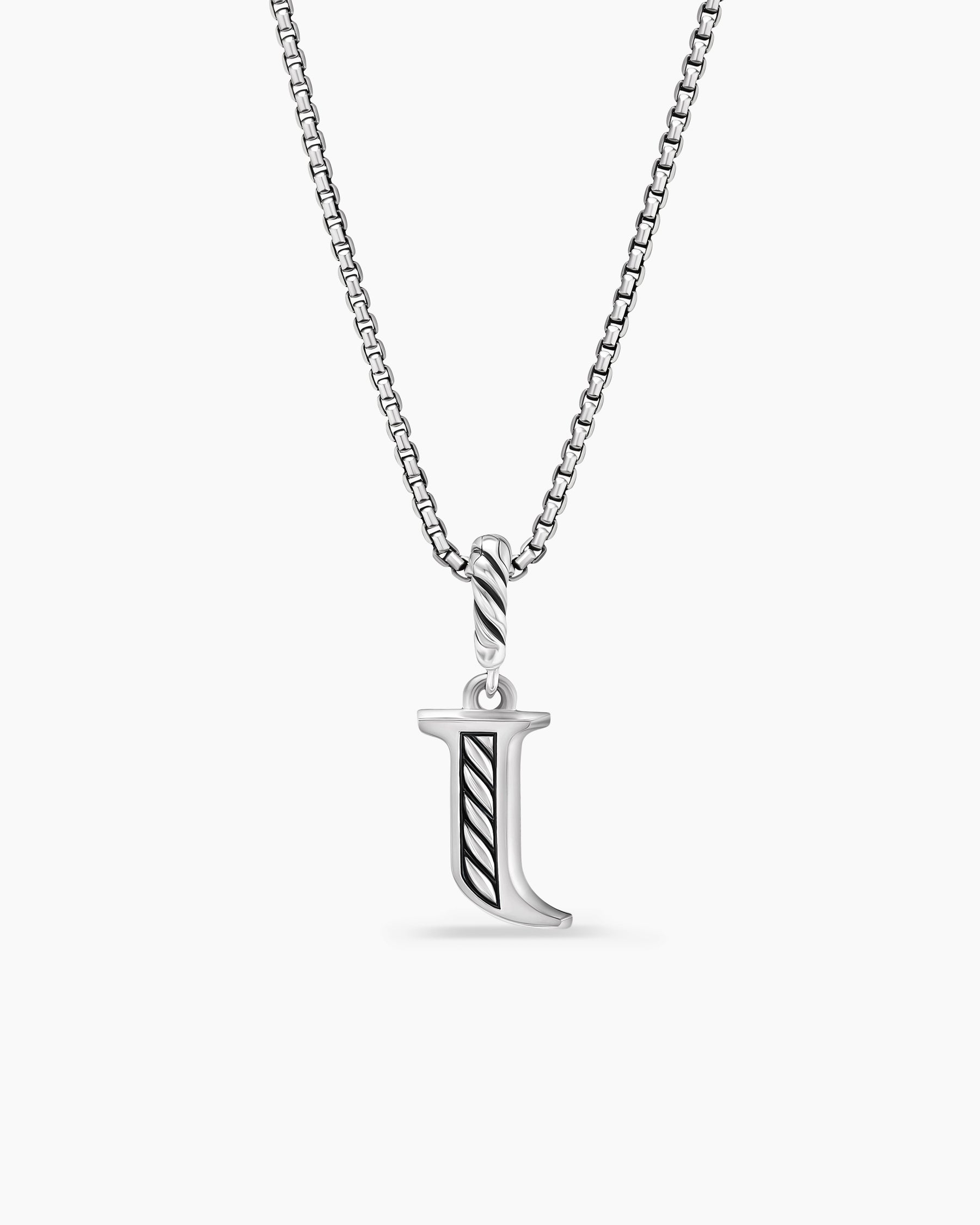 Pavé Initial Pendant Necklace in Sterling Silver with Diamond J - Image 4