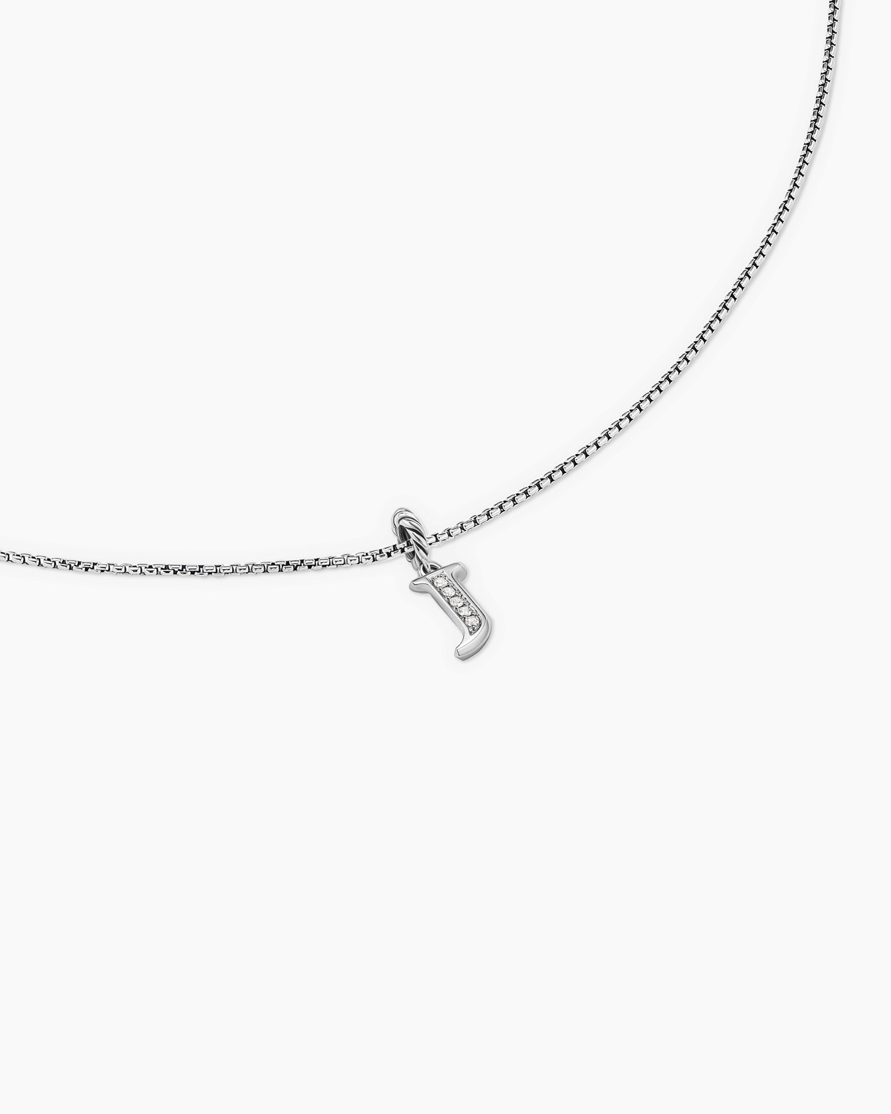 Pavé Initial Pendant Necklace in Sterling Silver with Diamond J - Image 5