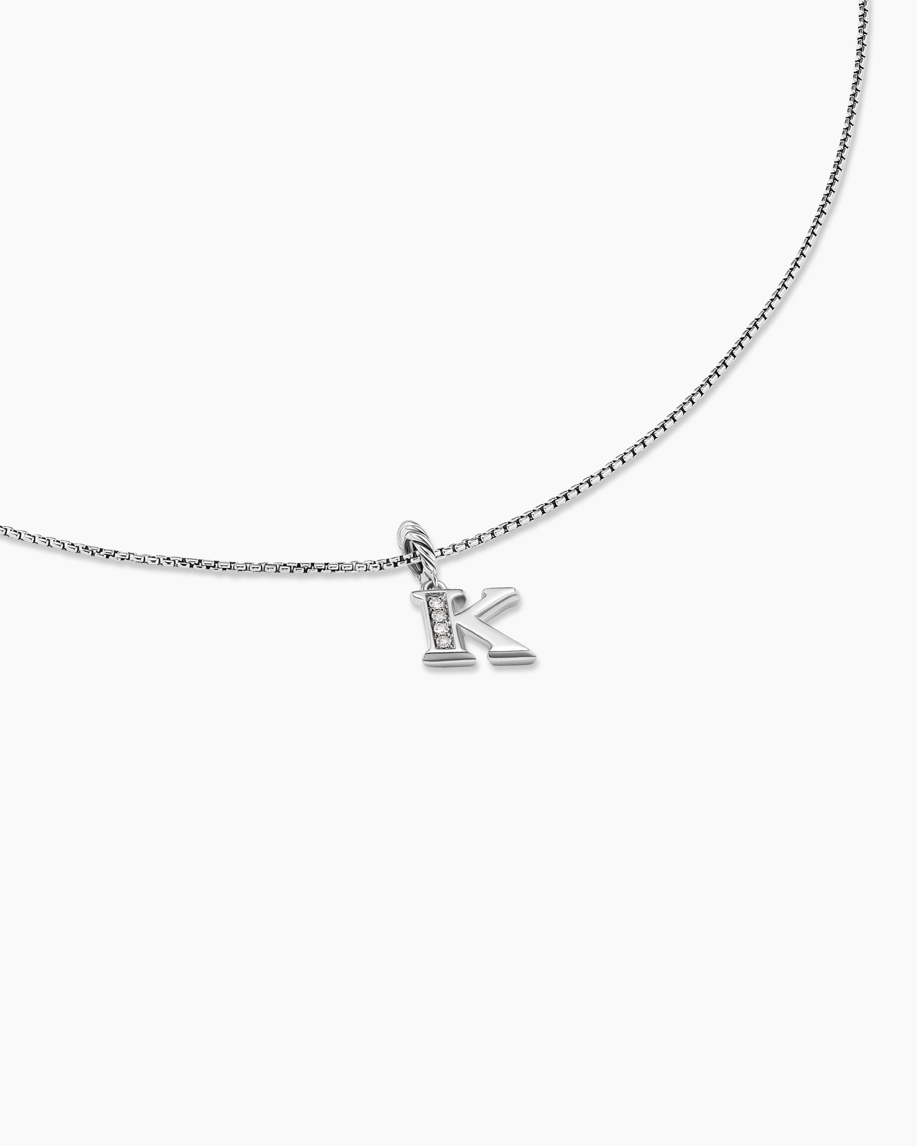 Pavé Initial Pendant Necklace in Sterling Silver with Diamond K - Image 5