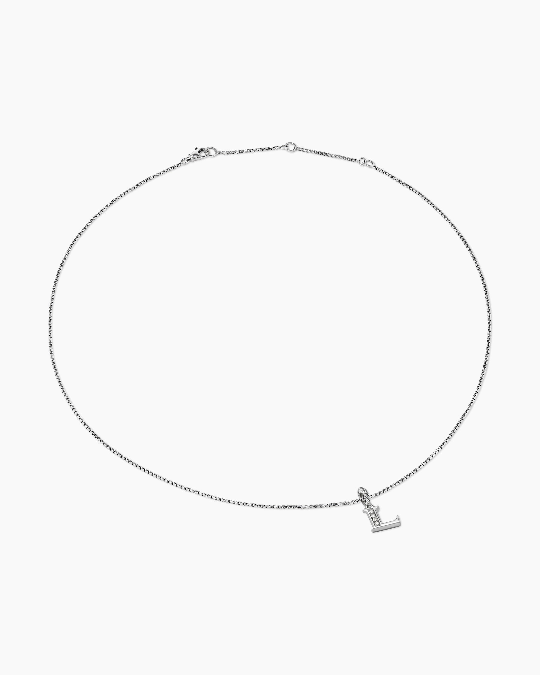 Pavé Initial Pendant Necklace in Sterling Silver with Diamond L - Image 3