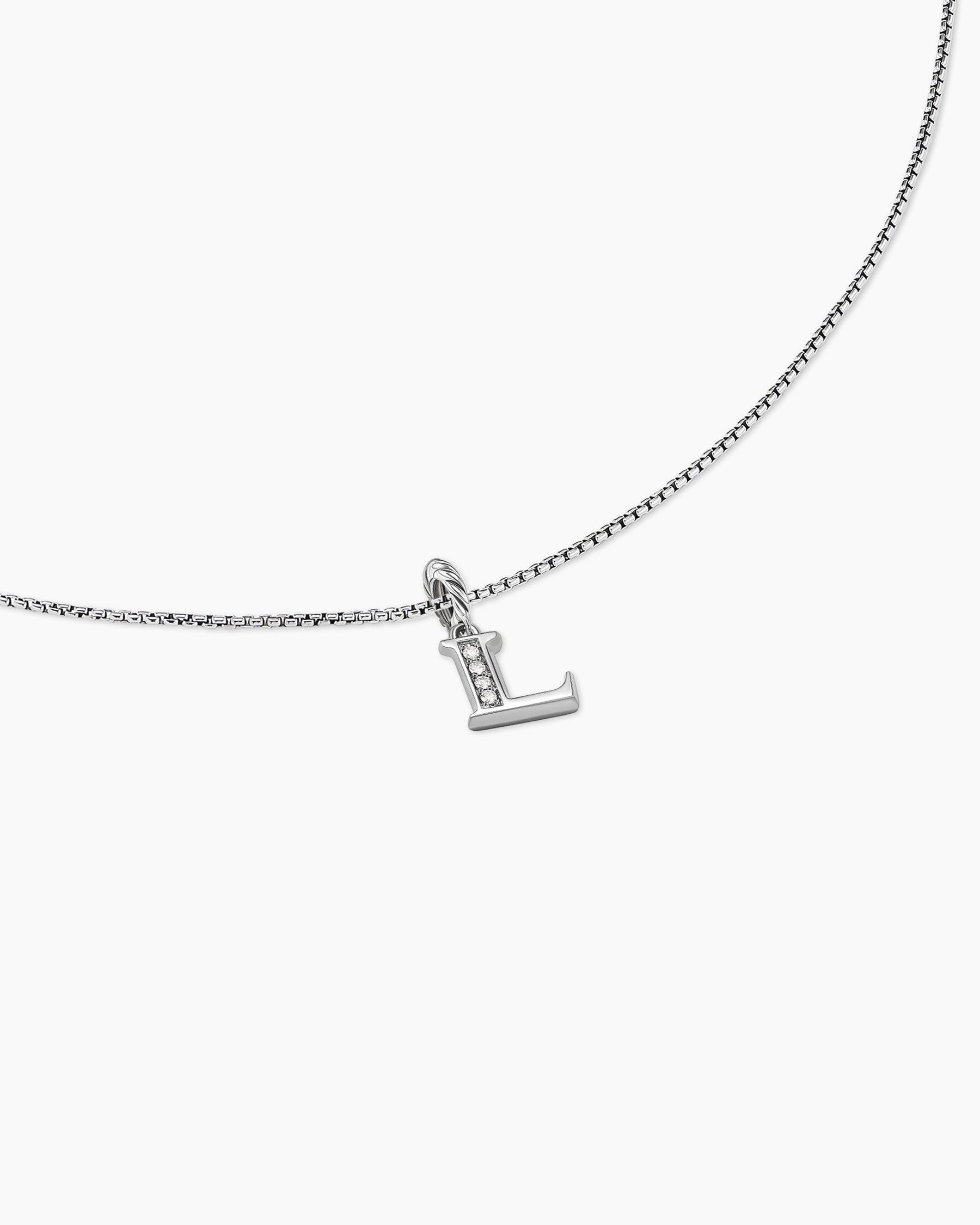 Pavé Initial Pendant Necklace in Sterling Silver with Diamond L - Image 5