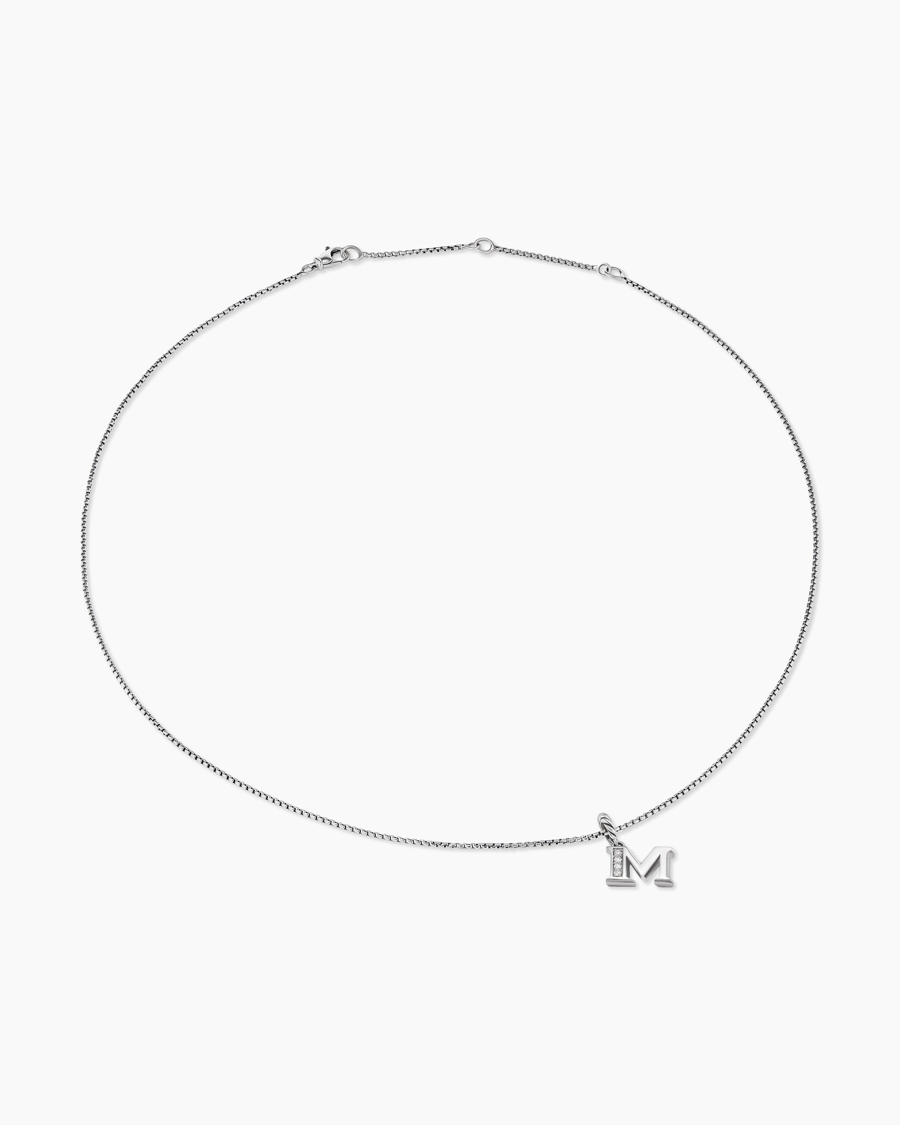 Pavé Initial Pendant Necklace in Sterling Silver with Diamond M - Image 3
