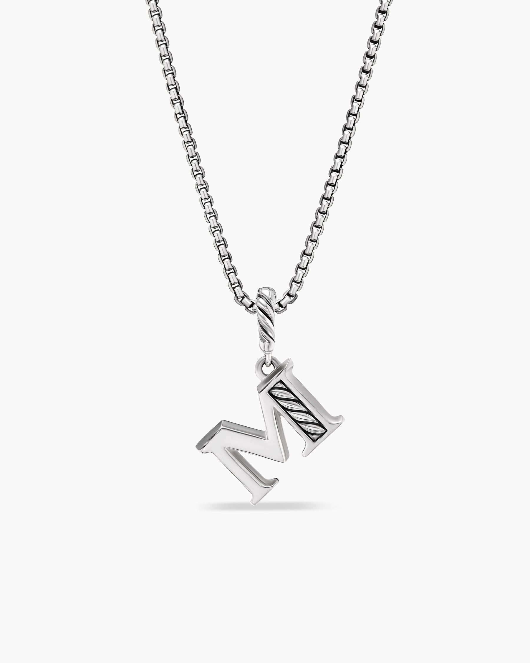 Pavé Initial Pendant Necklace in Sterling Silver with Diamond M - Image 4